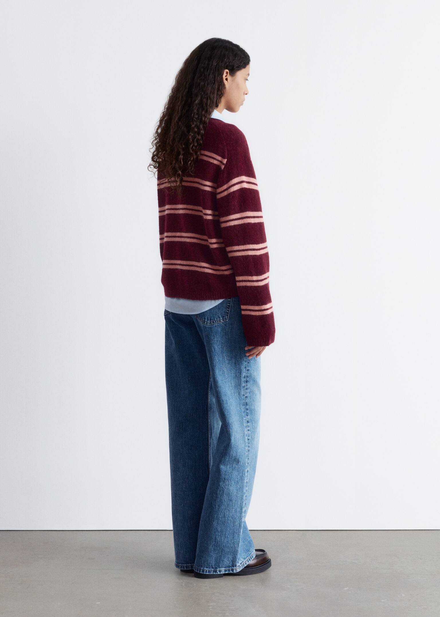 Knitted Alpaca-Blend Sweater - Dark Red/Pink Stripes/Dark Blue/Red/Mole/Yellow - 4
