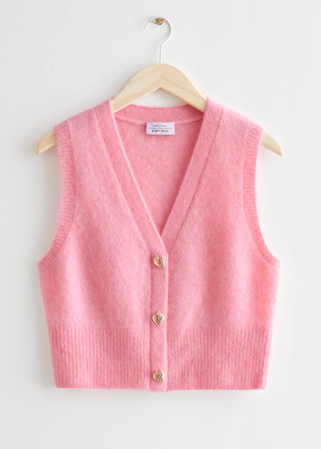 Dolphin Button Knit Vest - Pink - Still Life