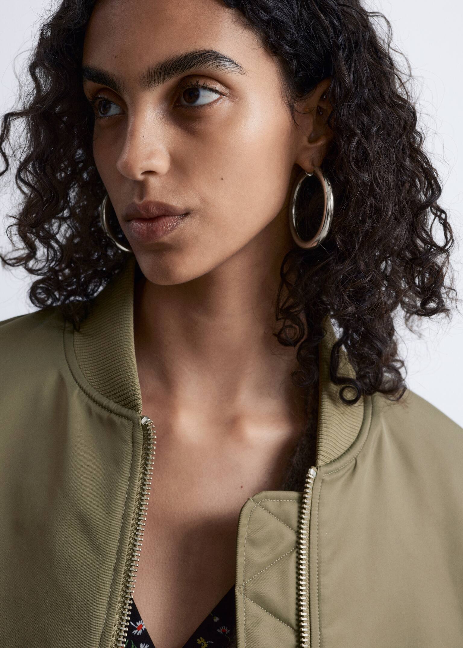 Dlhá Bomber Bunda - Khaki zelená - 5