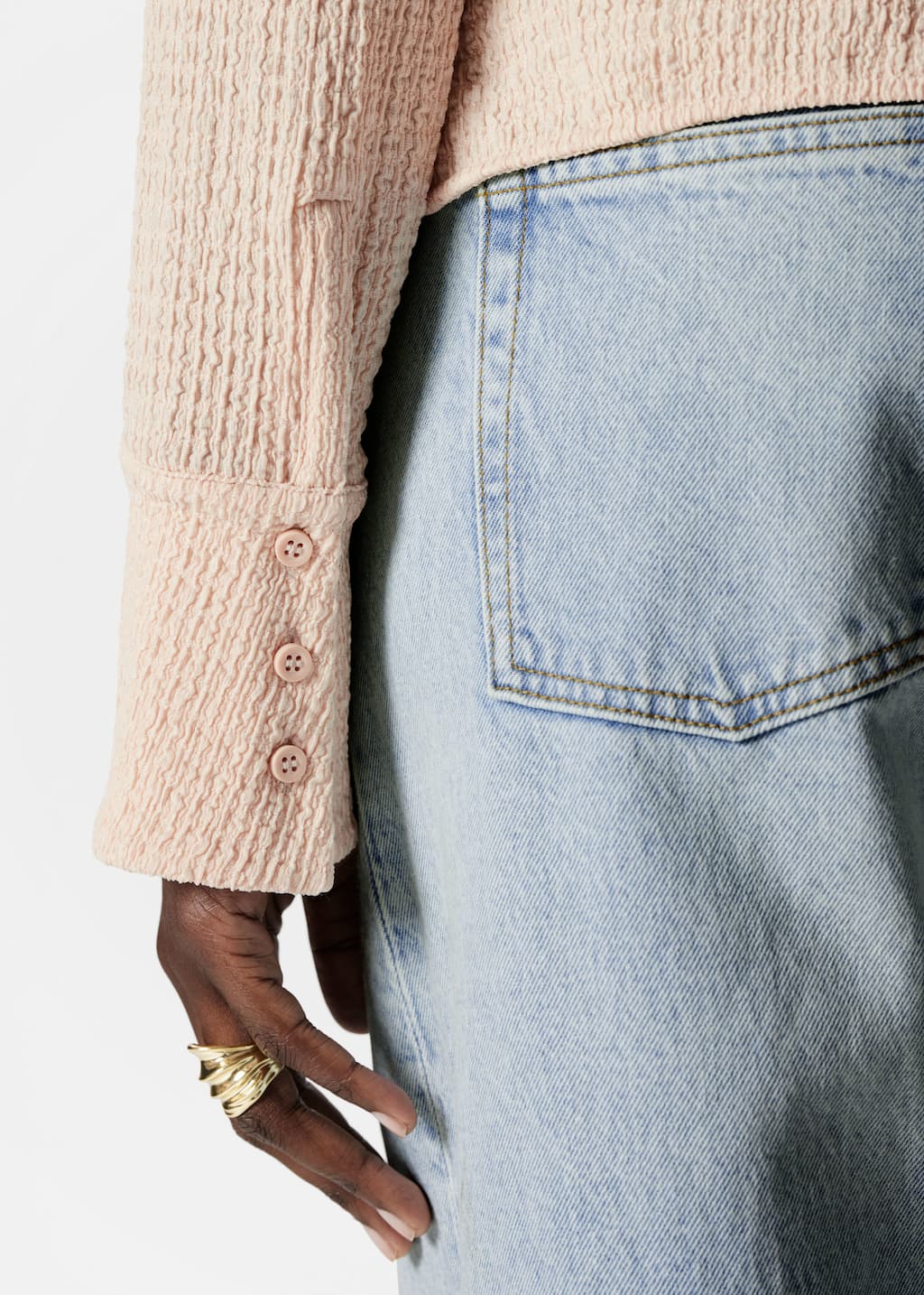 Textured Long-Sleeve Poloshirt - Beige - Lookbook
