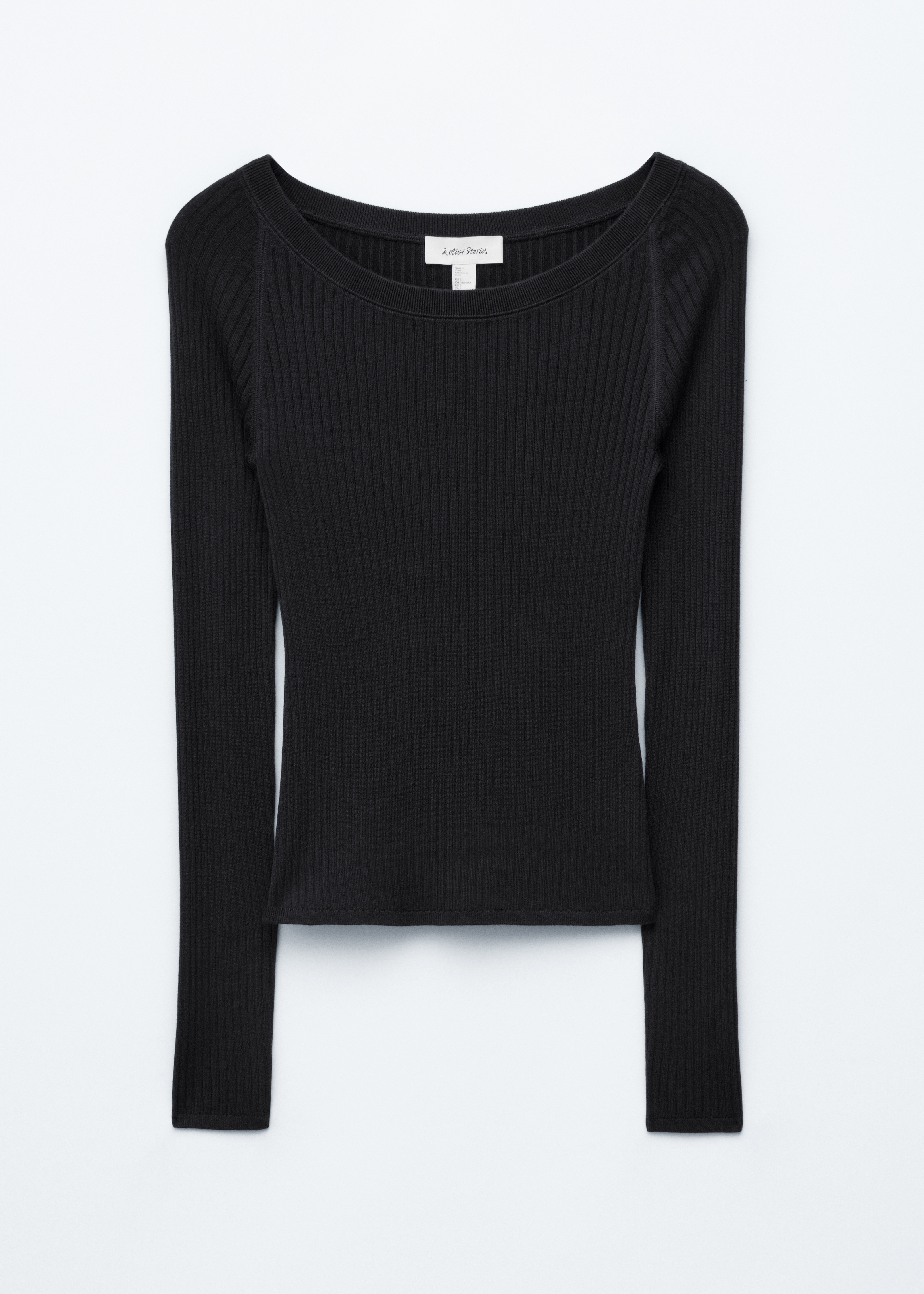 Boat-Neck Rib-Knit Top - Черен/Праскова