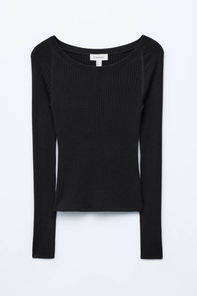Boat-Neck Rib-Knit Top - Black/Peach - 1