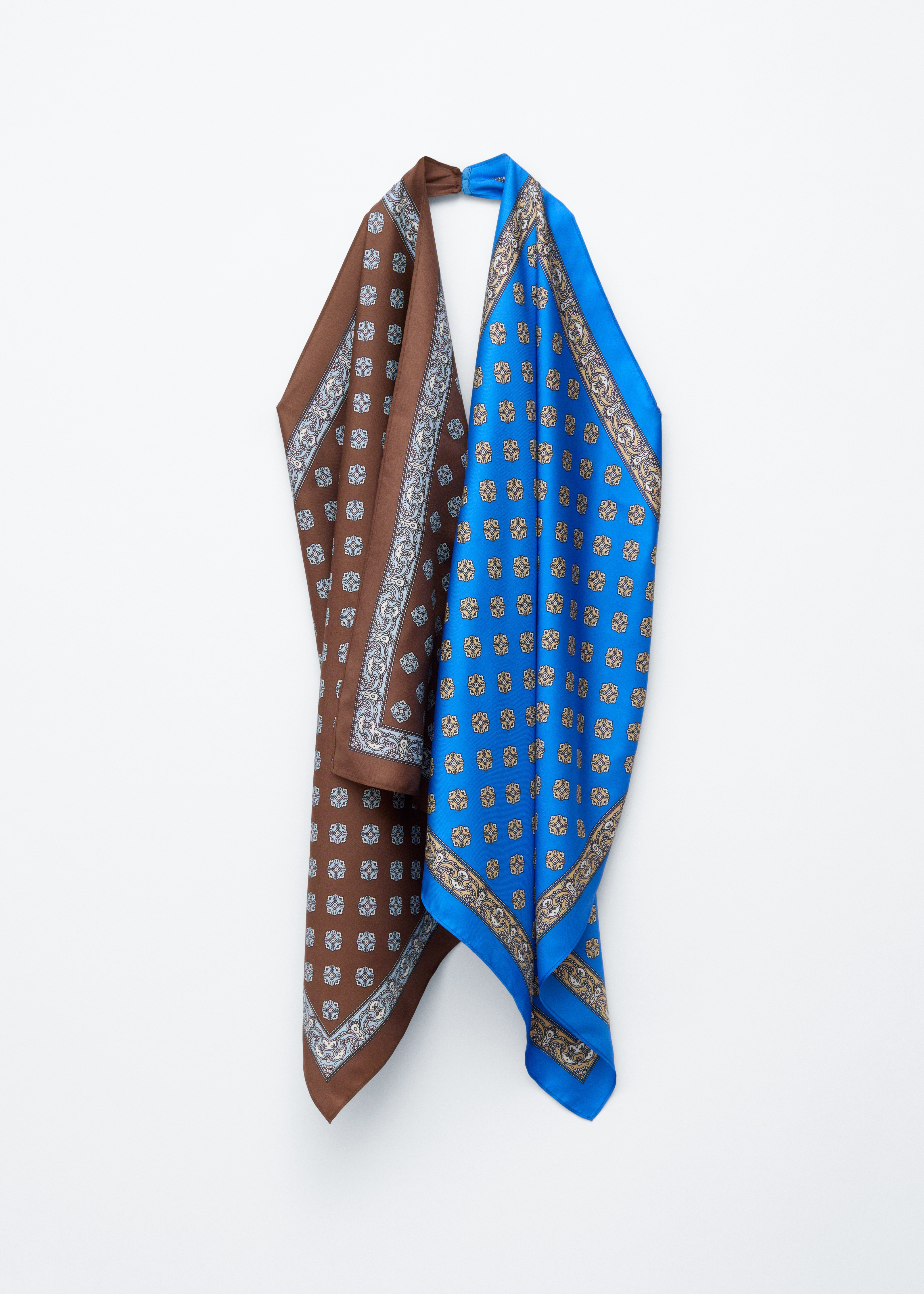 Top halter de seda tipo pañuelo - Patrón abstracto marrón/azul