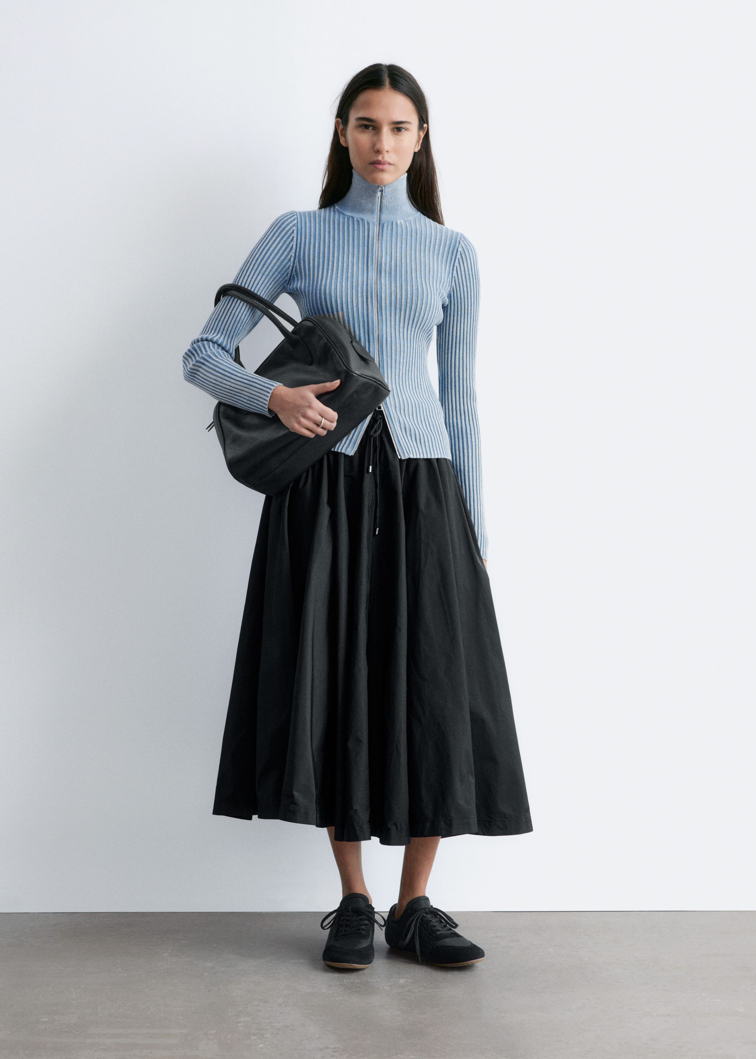 Image of Voluminous Drawstring Midi Skirt