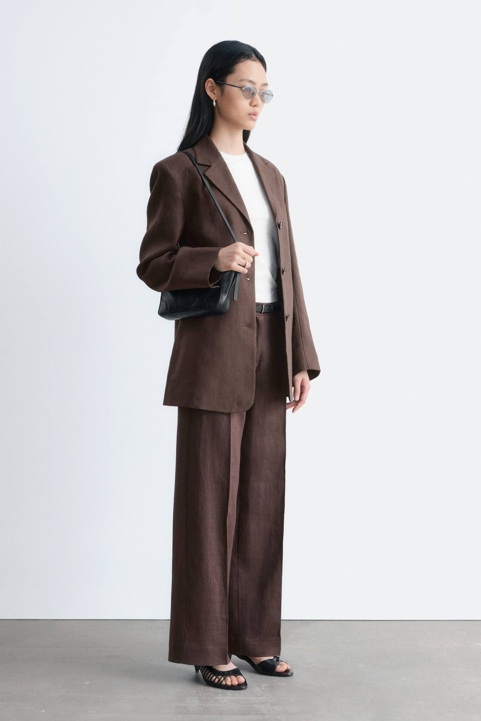 Figursyet blazer i hør - Brun/Beige - 6