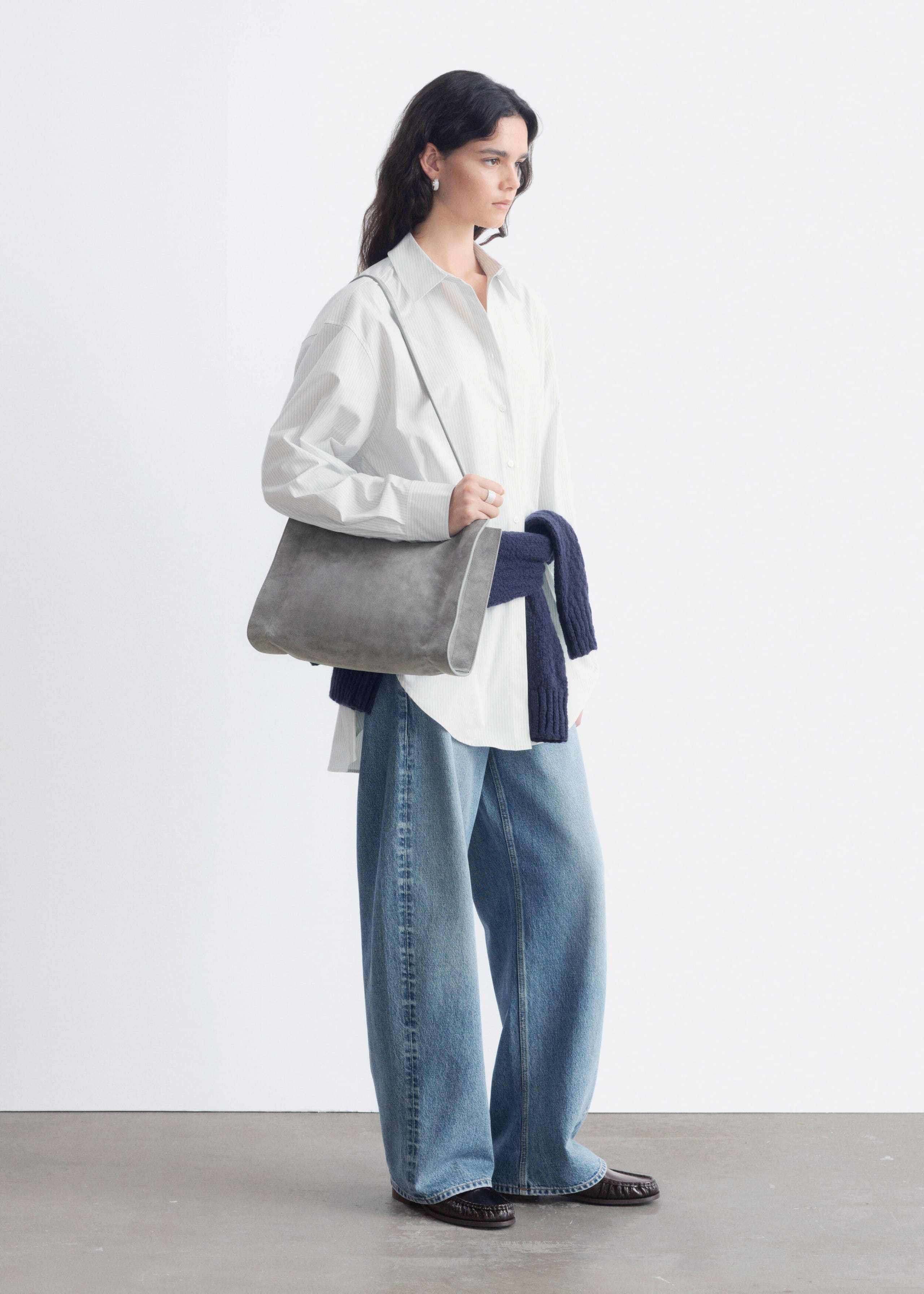 Rounded-Hem Oversized Shirt - White - Lookbook