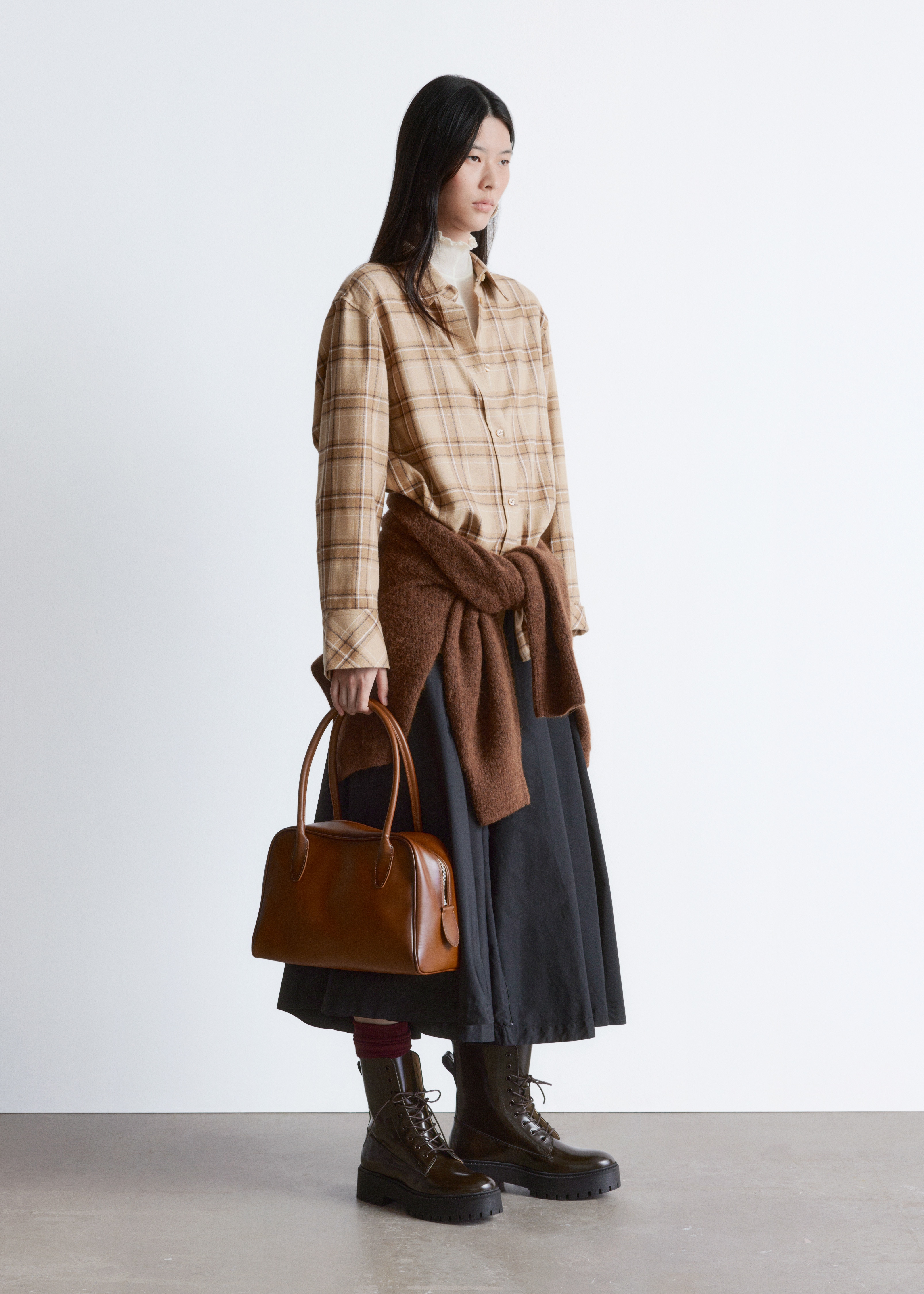 Oversized košeľa - Béžová kockovaná