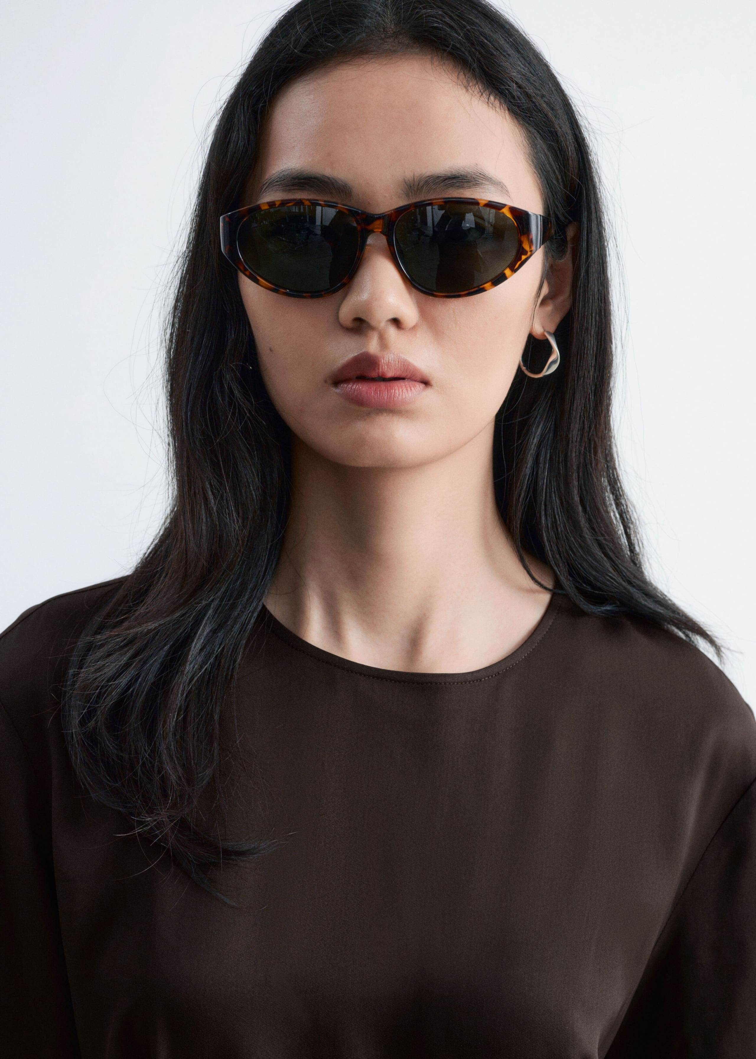 Pleat-Detail Midi Dress - Dark Brown - Lookbook