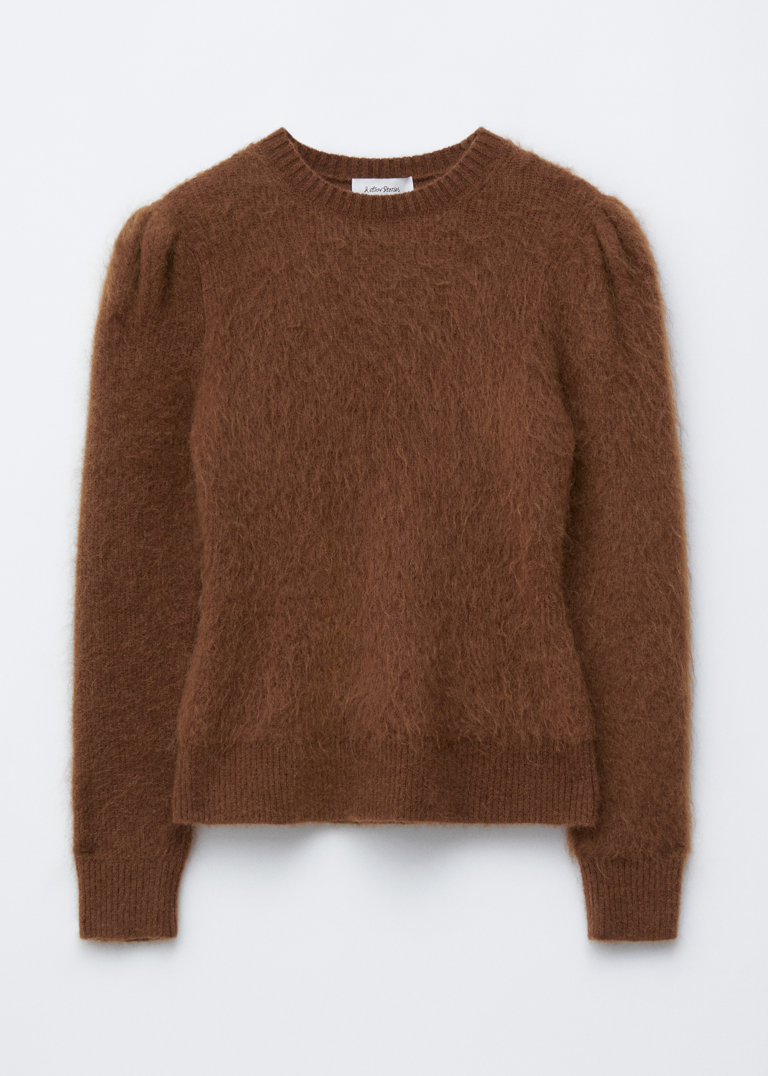 Trui van een mohairmix met pofmouwen - Bruin/Wit/Lichtblauw