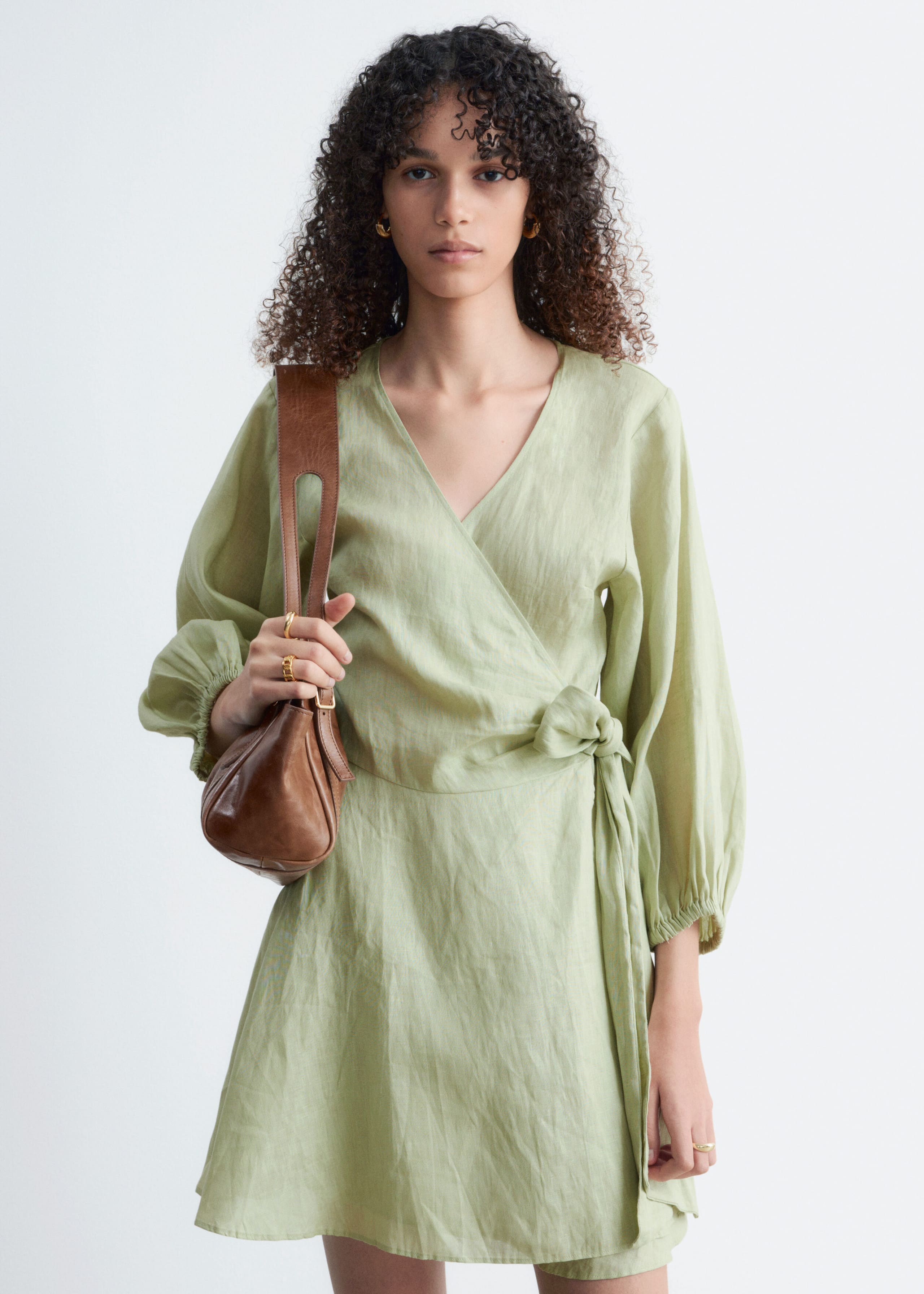 Image of Linen Wrap Mini Dress