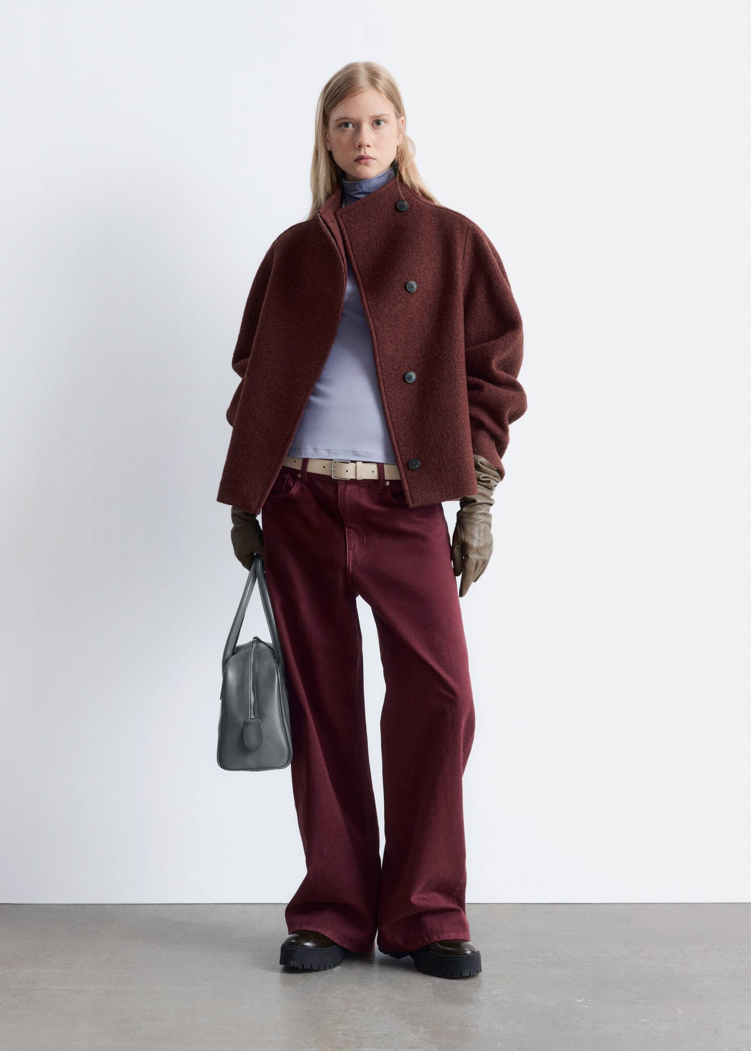 Asymmetric Wool Jacket - Тъмночервени/Къртица/Черно
