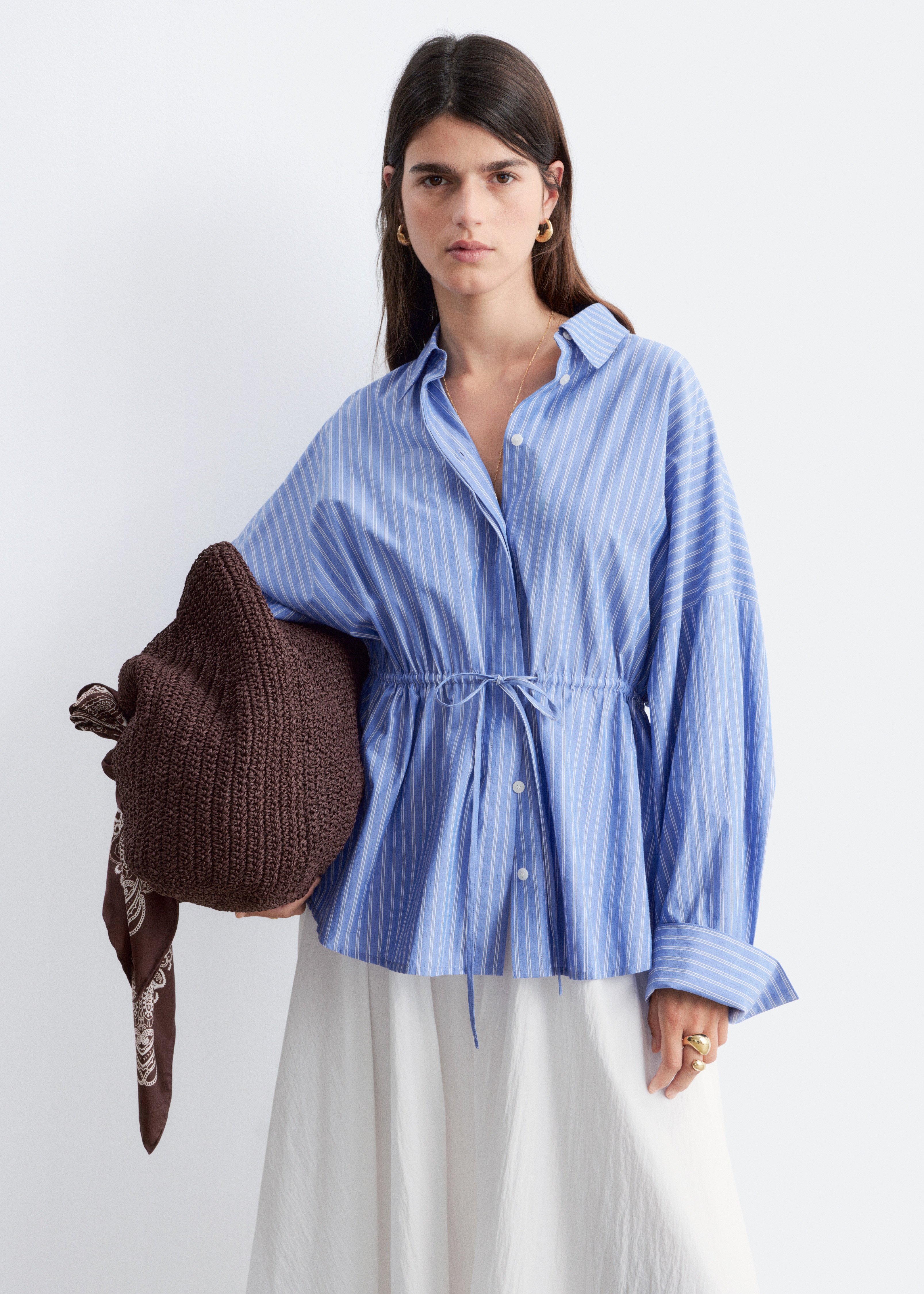 Camisa de popelina de algodão com cordão