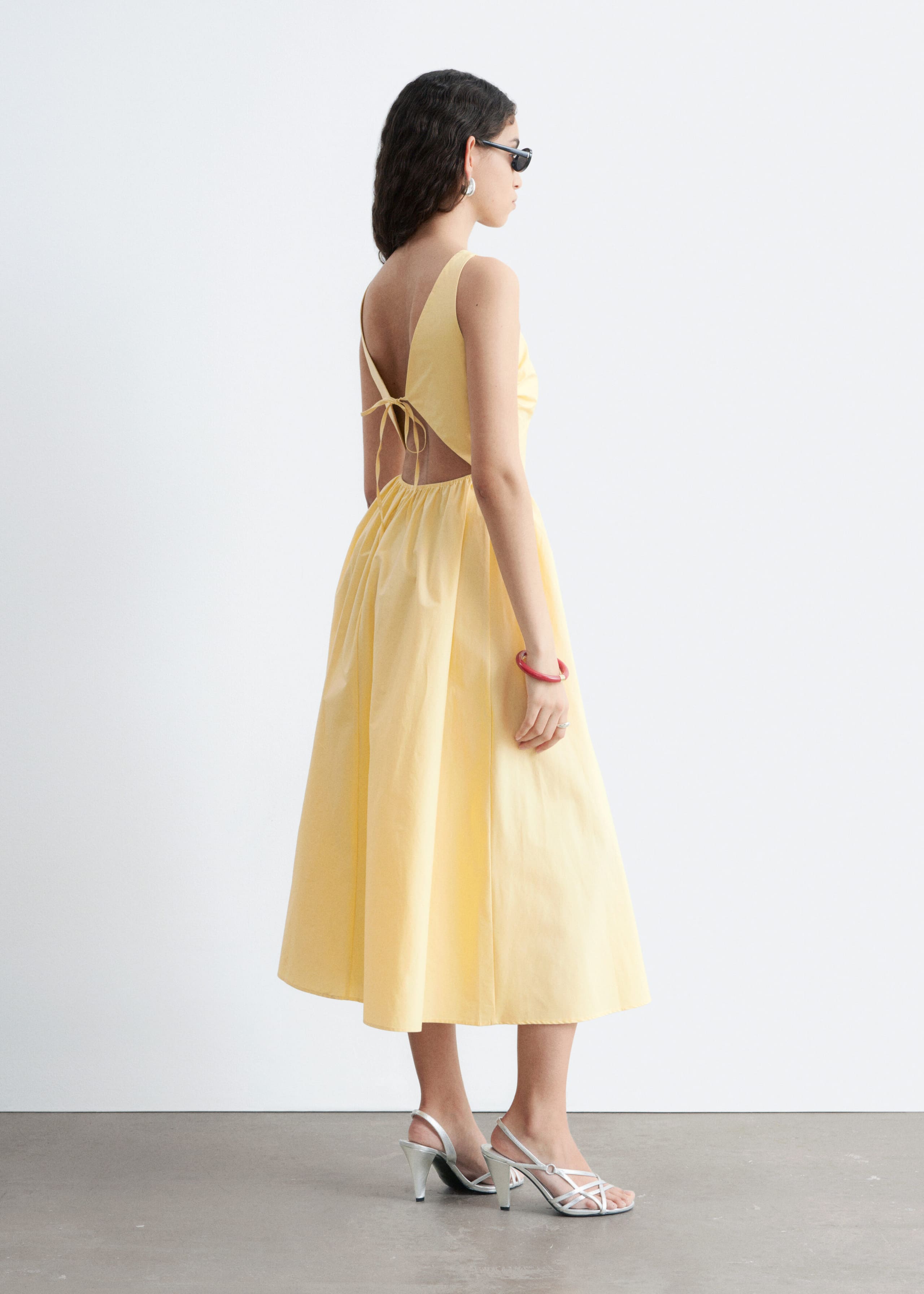 Tie-Back Cotton Midi Dress - Yellow - Lookbook