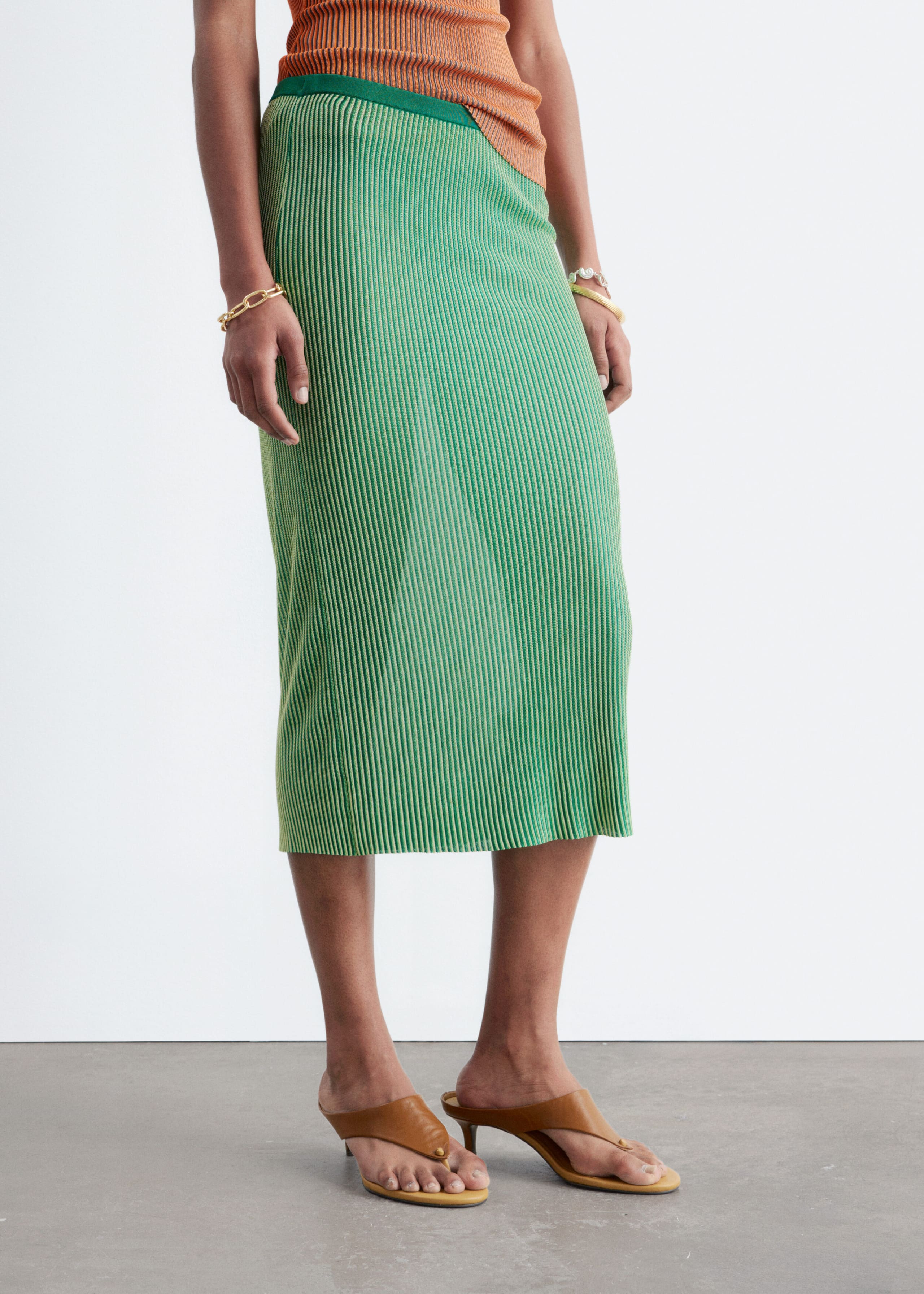 Rib-Knit Midi Skirt - Green - Lookbook