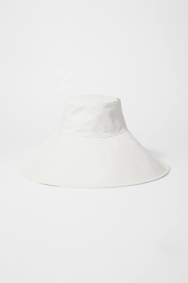 Wide-Brim Cotton Sun Hat - White - 1