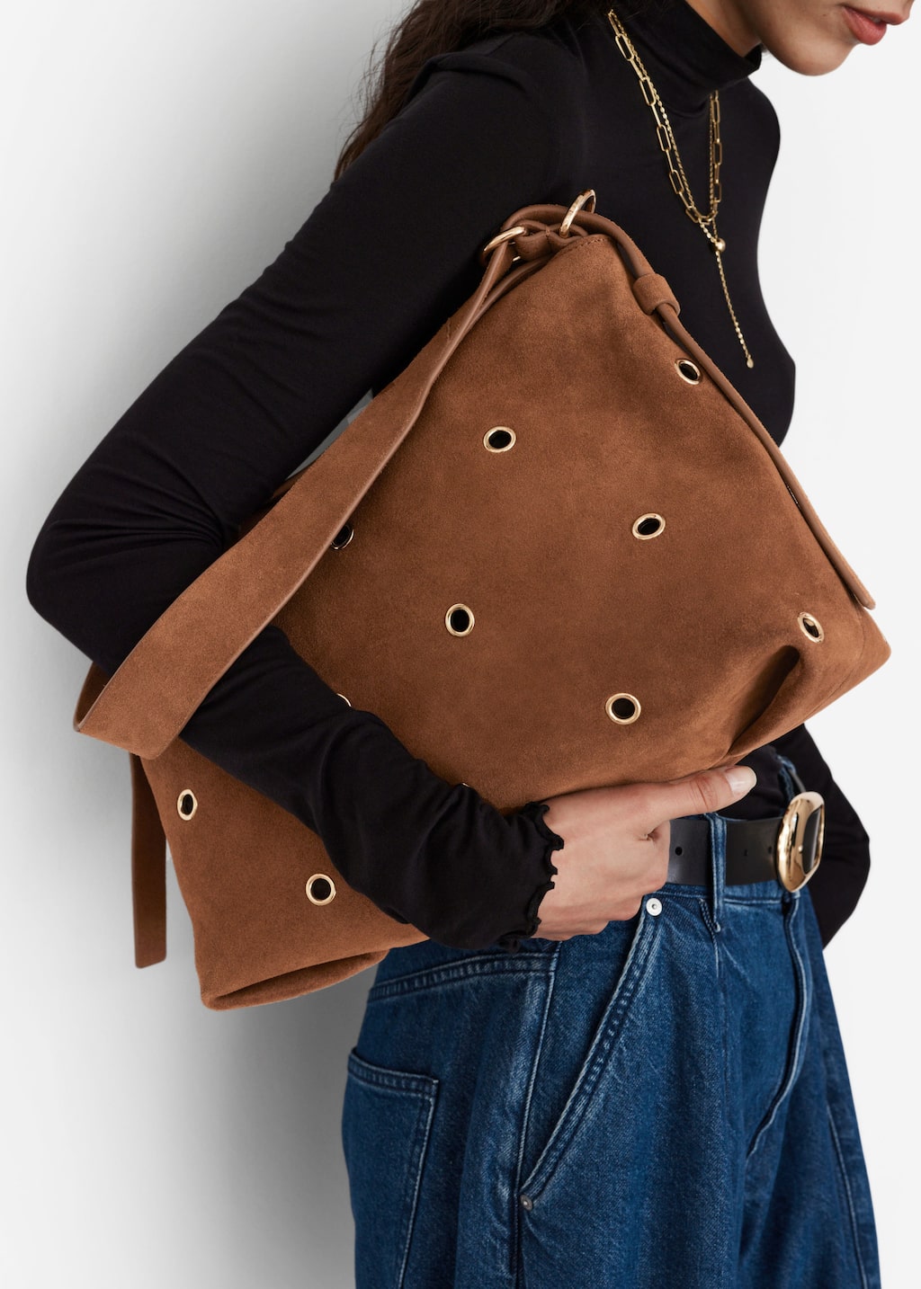 Image of Eyelet-Embellished Suede Bag