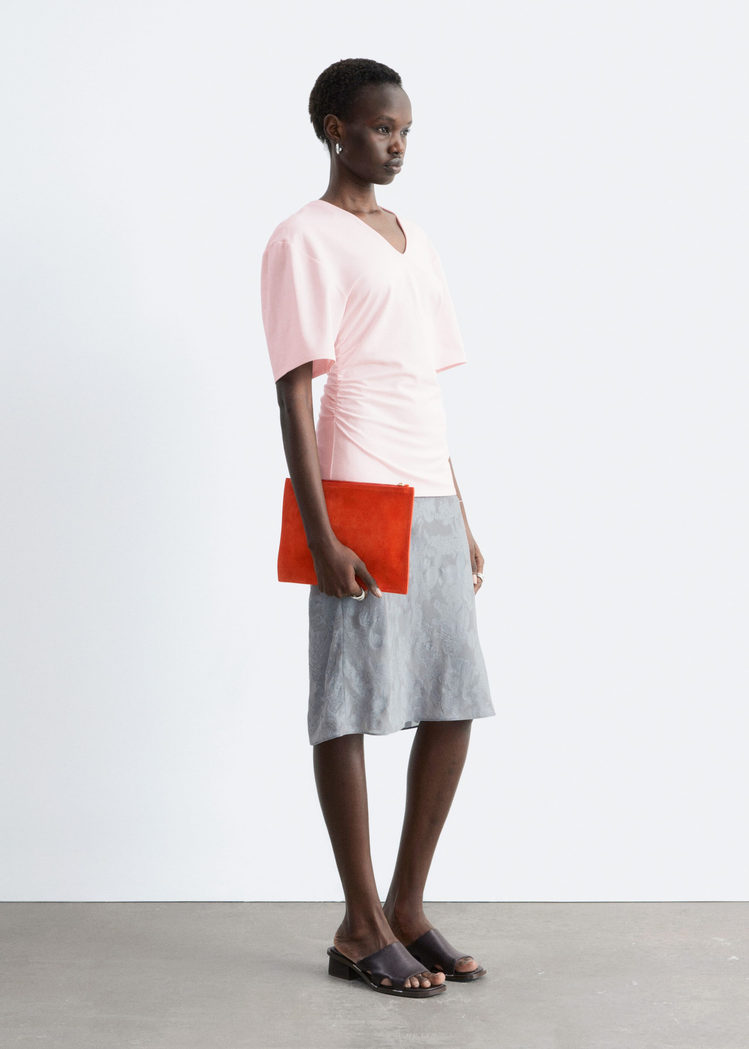 Image of Gathered V-Neck T-Shirt