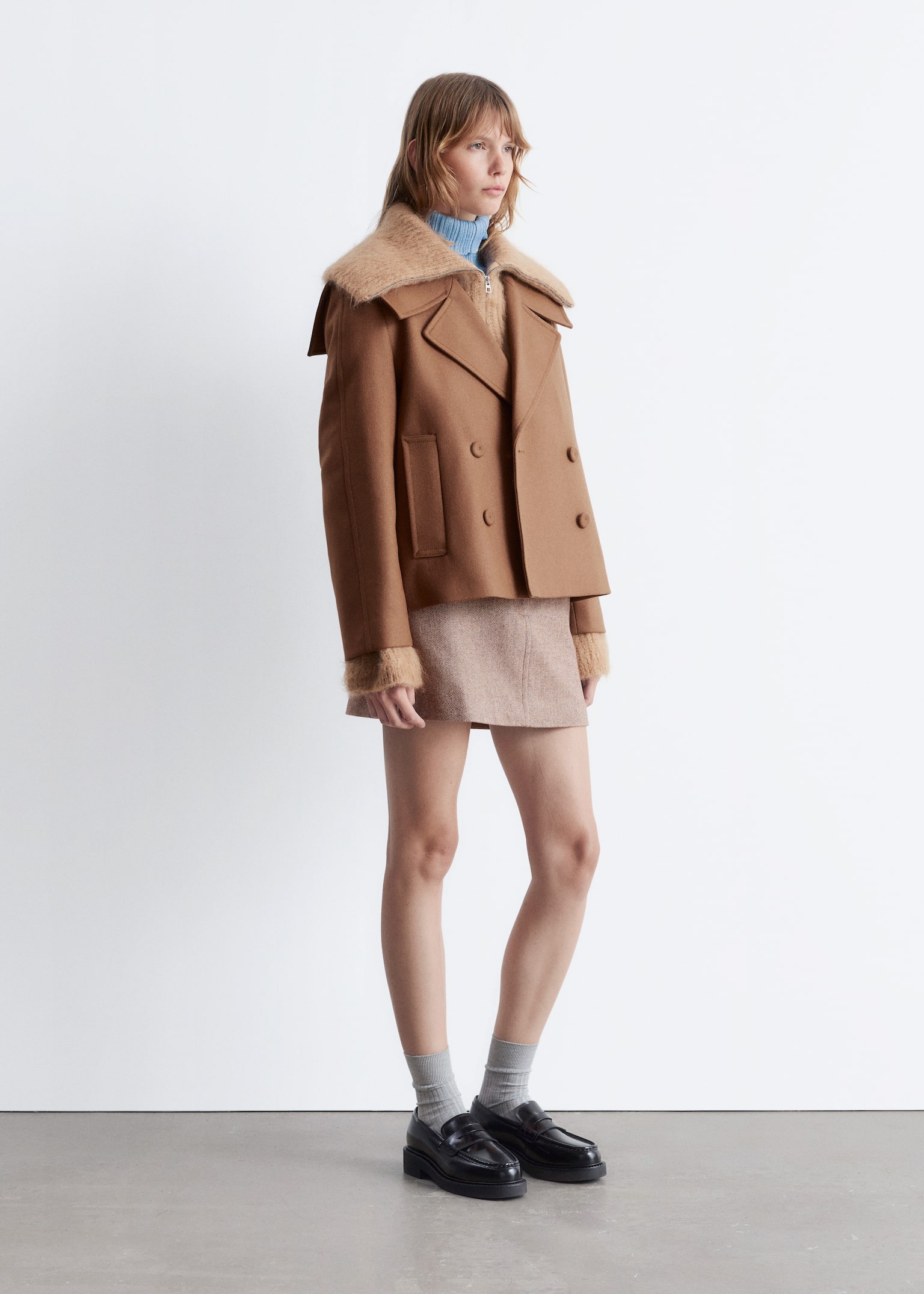 Double-Breasted Wool Jacket - Light Brown/Black - 8