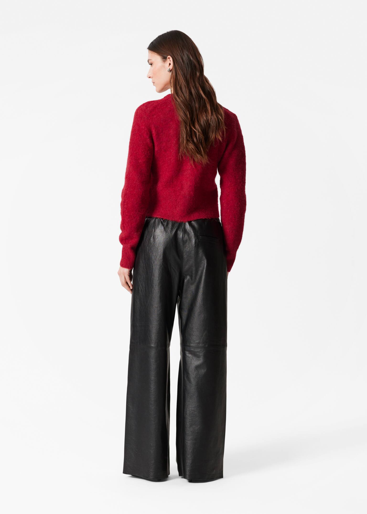Alpaca-Blend Knit Cardigan - Dark Red/Greige - 5