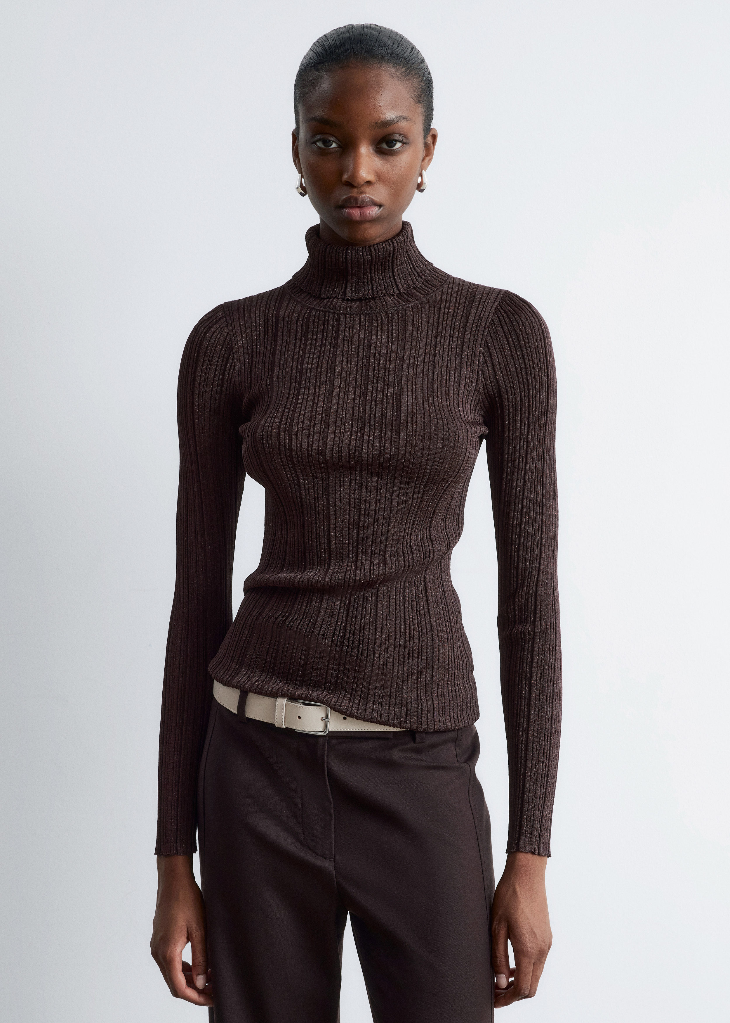Rib-Knit Lurex Turtleneck - Dark Brown - & Other Stories US