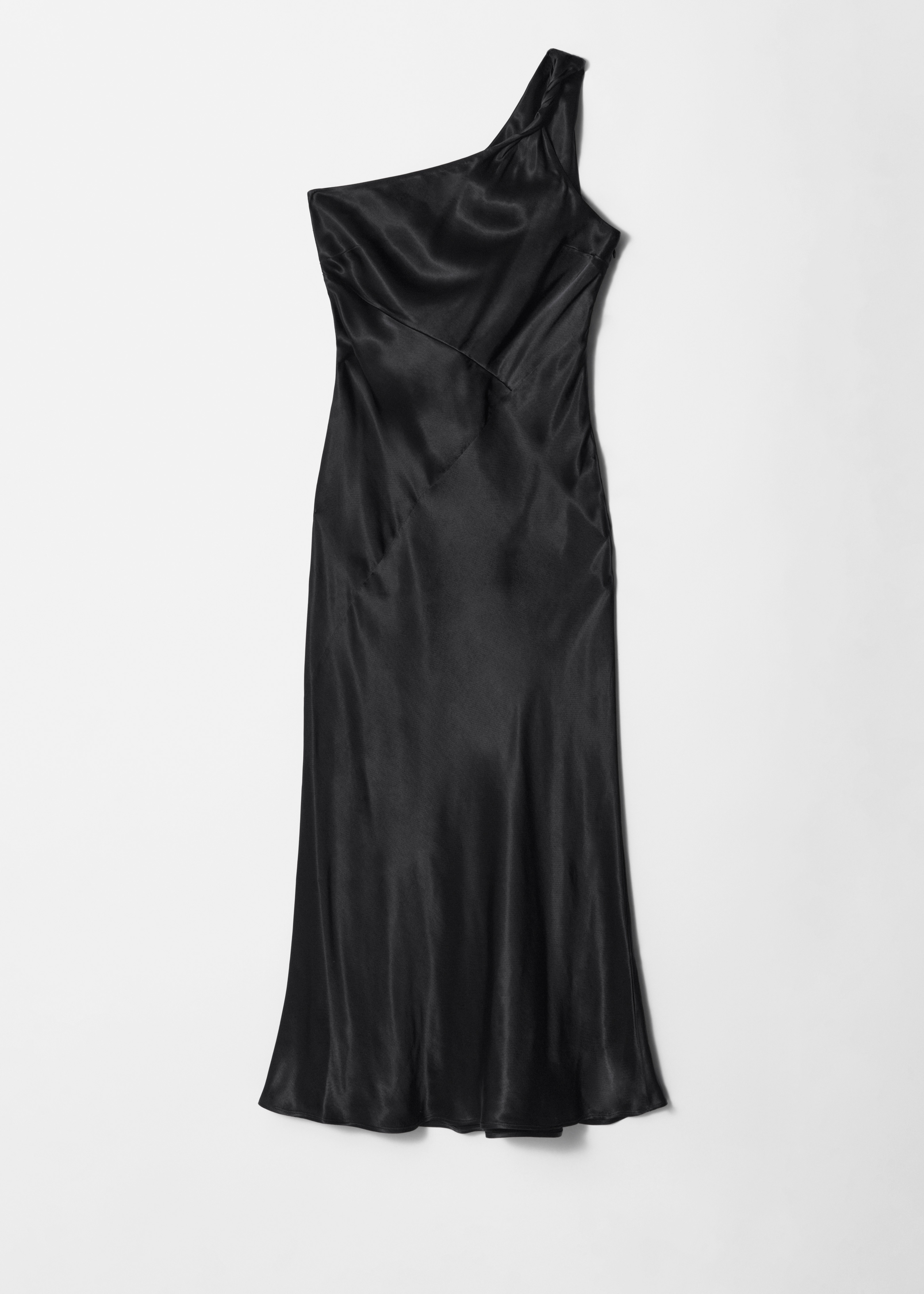 One-Shoulder-Midikleid aus Satin - Schwarz