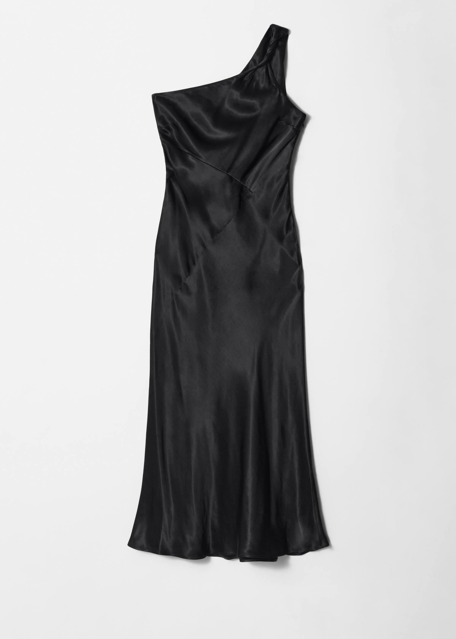 Robe midi asymétrique en satin - Noir/Imprimé abstrait - 2