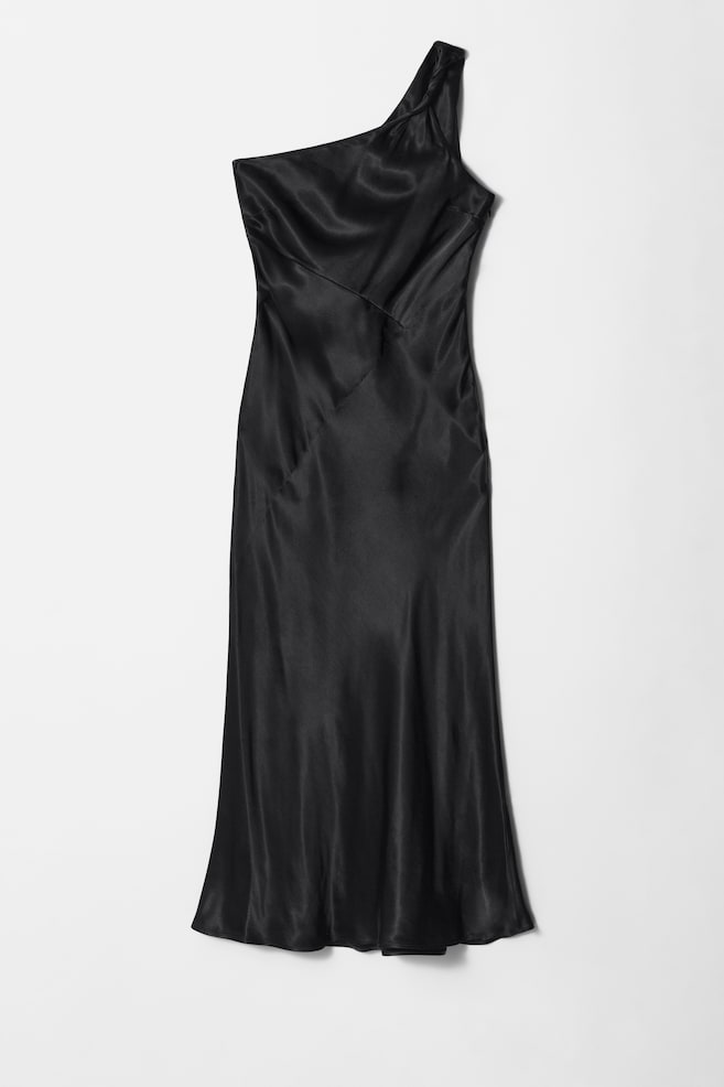 Robe midi asymétrique en satin - Noir - 1