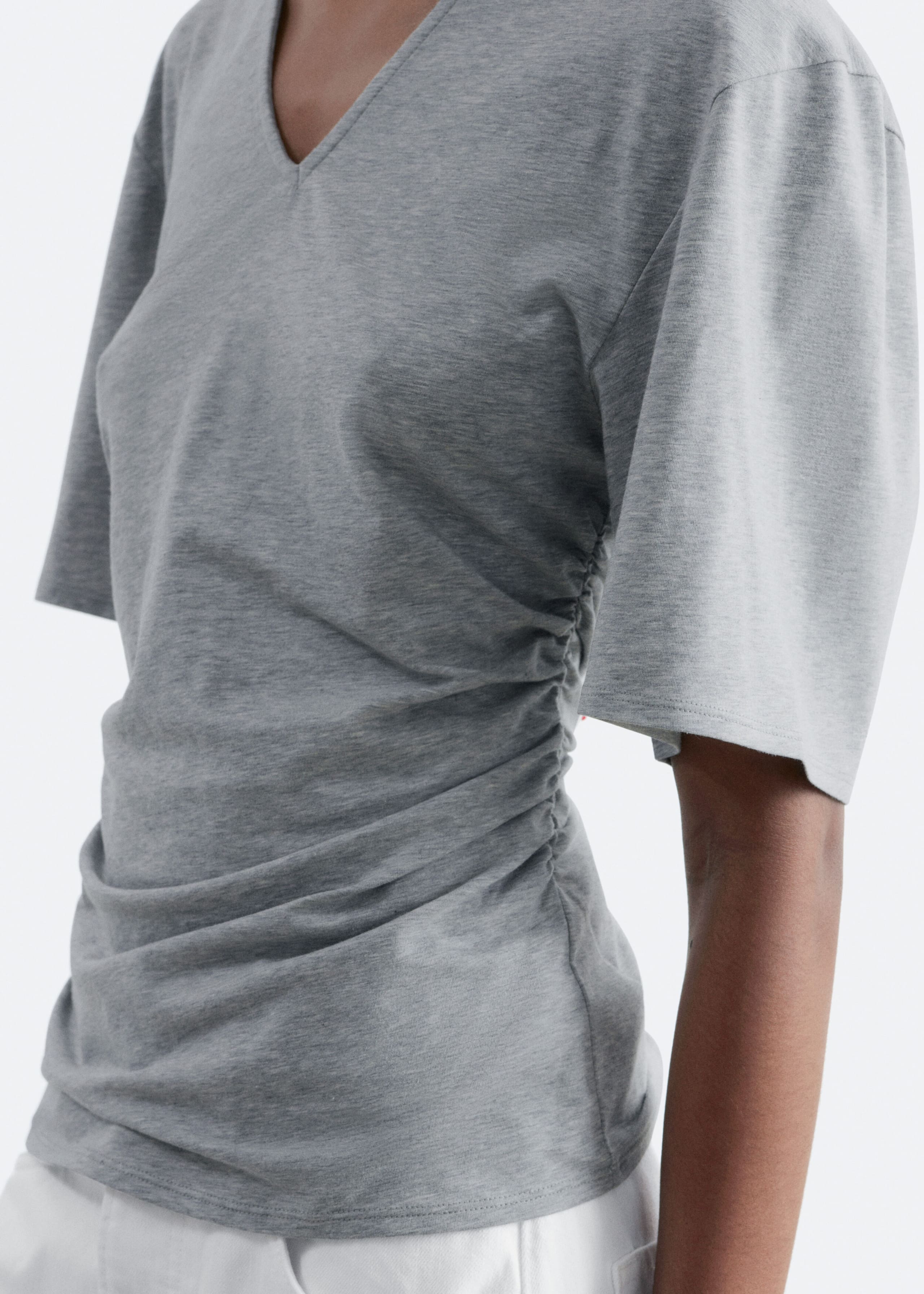 Image of Gathered V-Neck T-Shirt