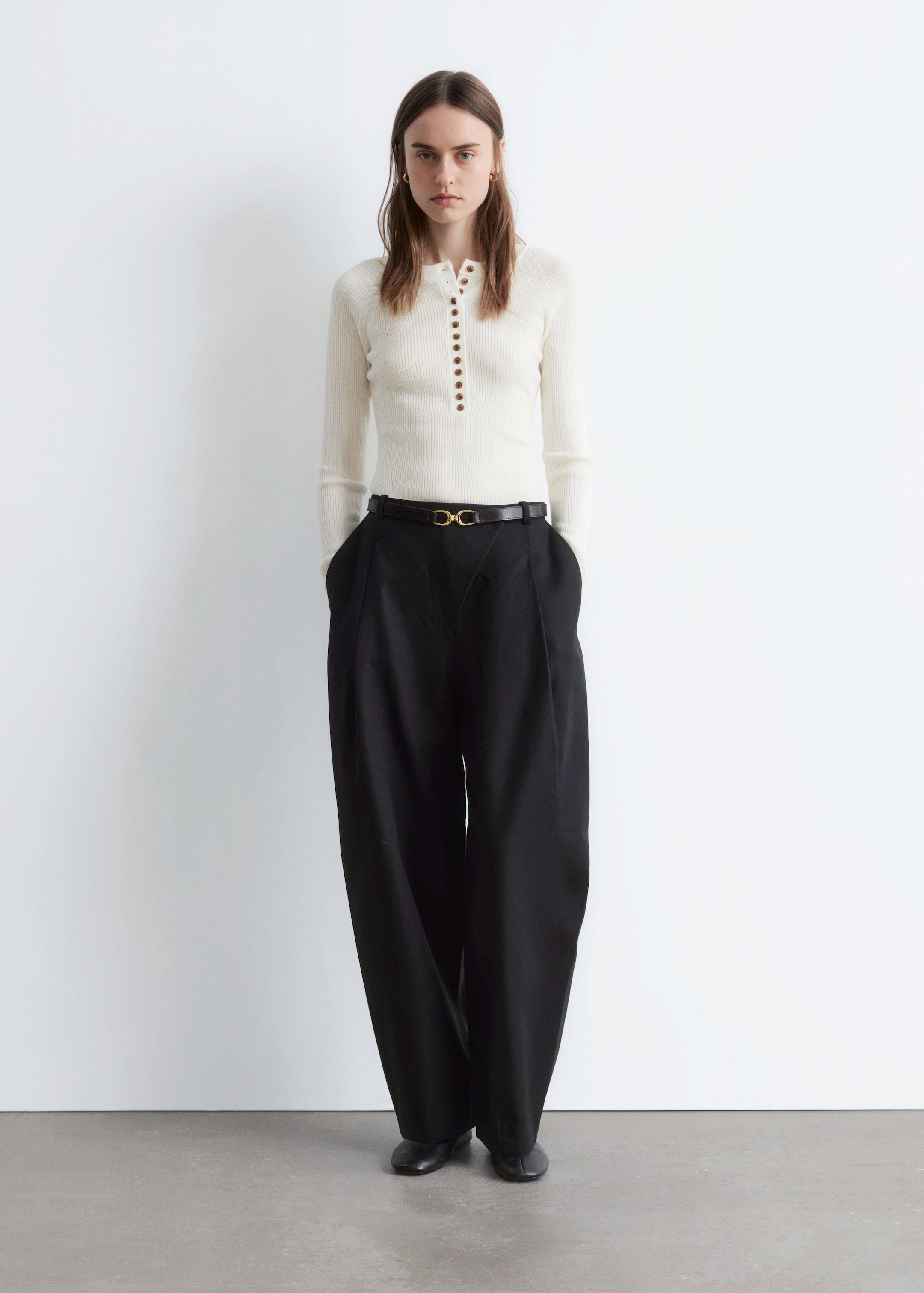 Преглед на по-голямо изображение: Полуплакетен вълнен топ - Кремаво - ЖЕНИ | H&M BG 5