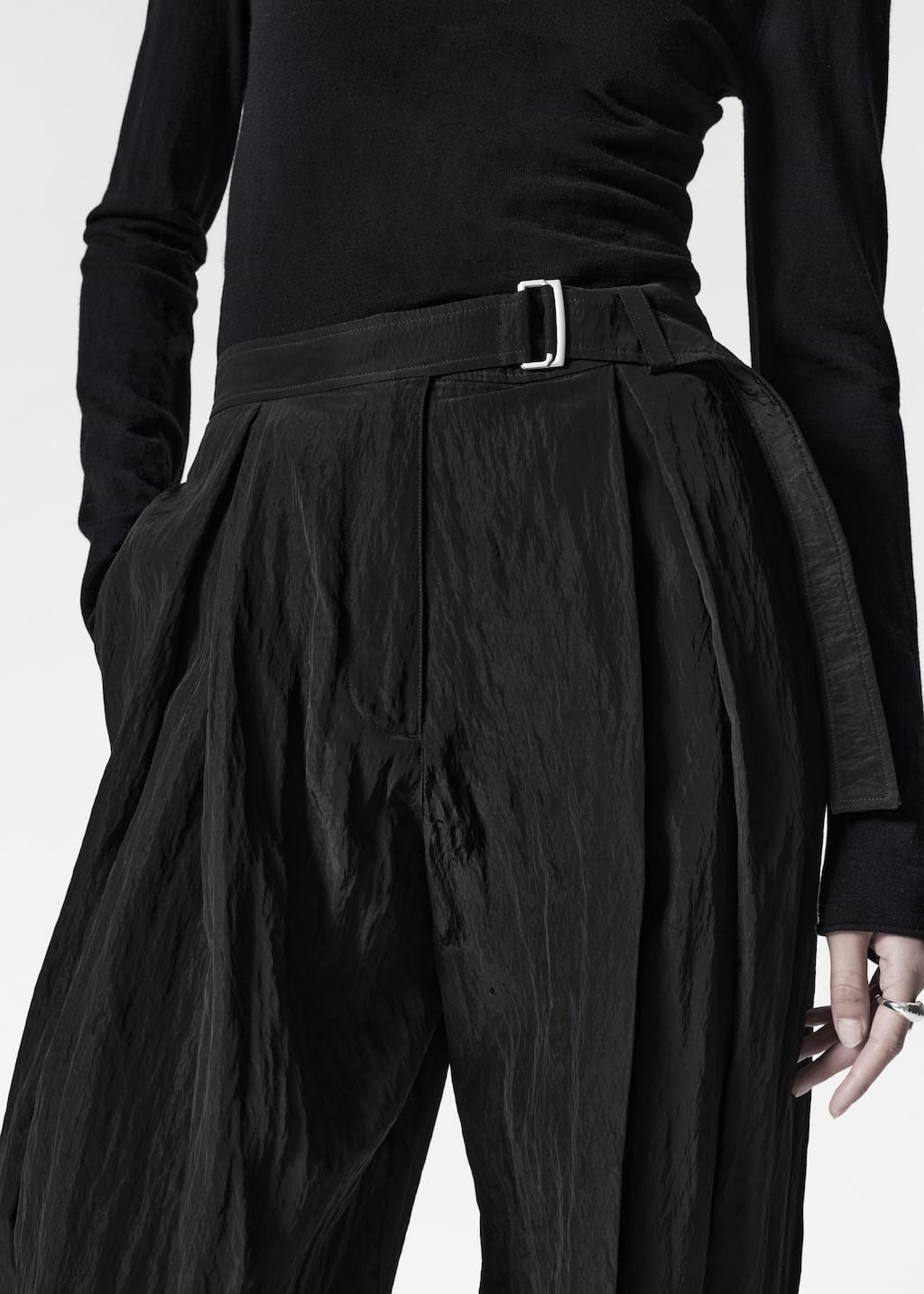 Image of Belted Box-Pleat Trousers