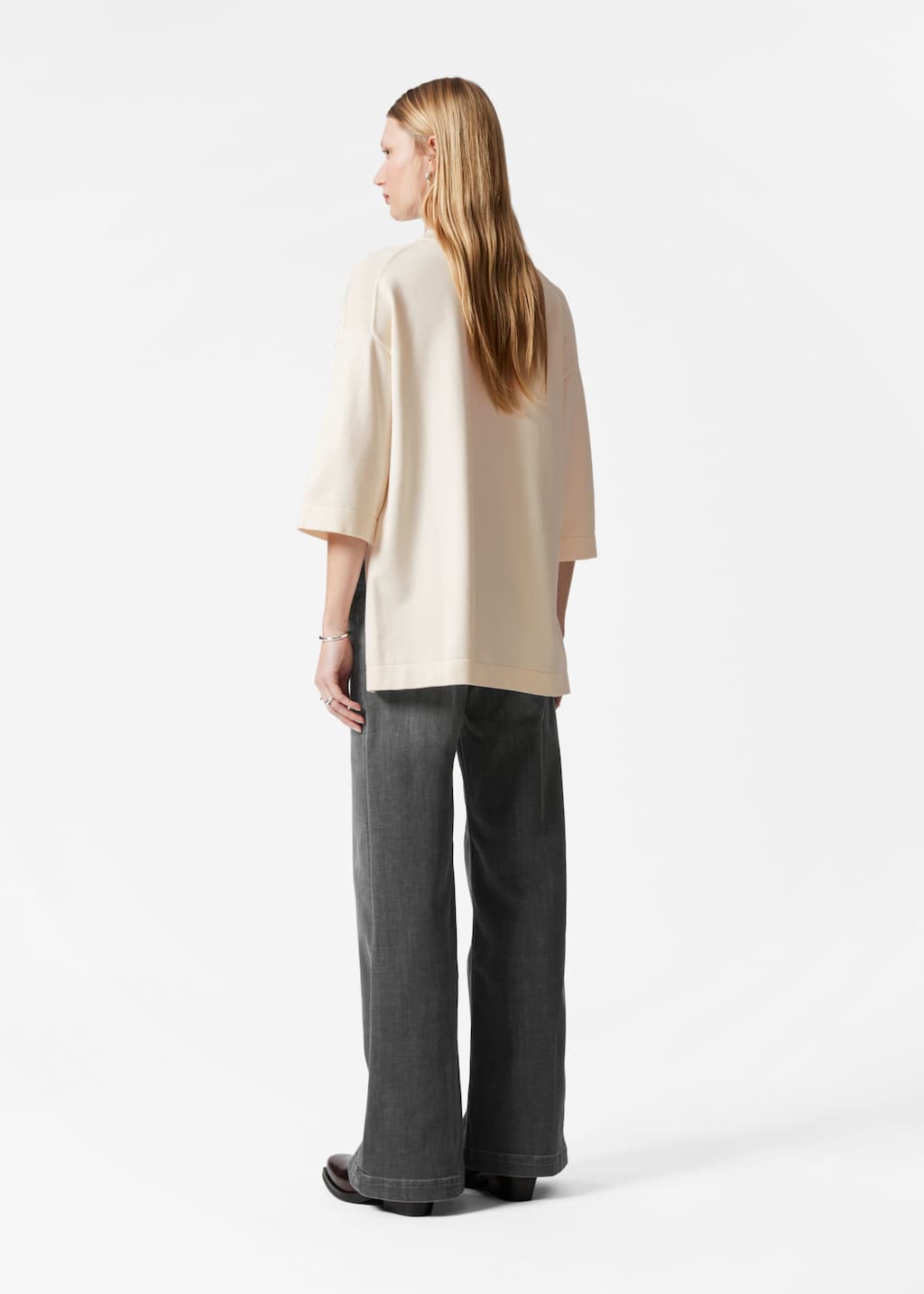 Camiseta de punto de corte holgado - Blanco - Lookbook
