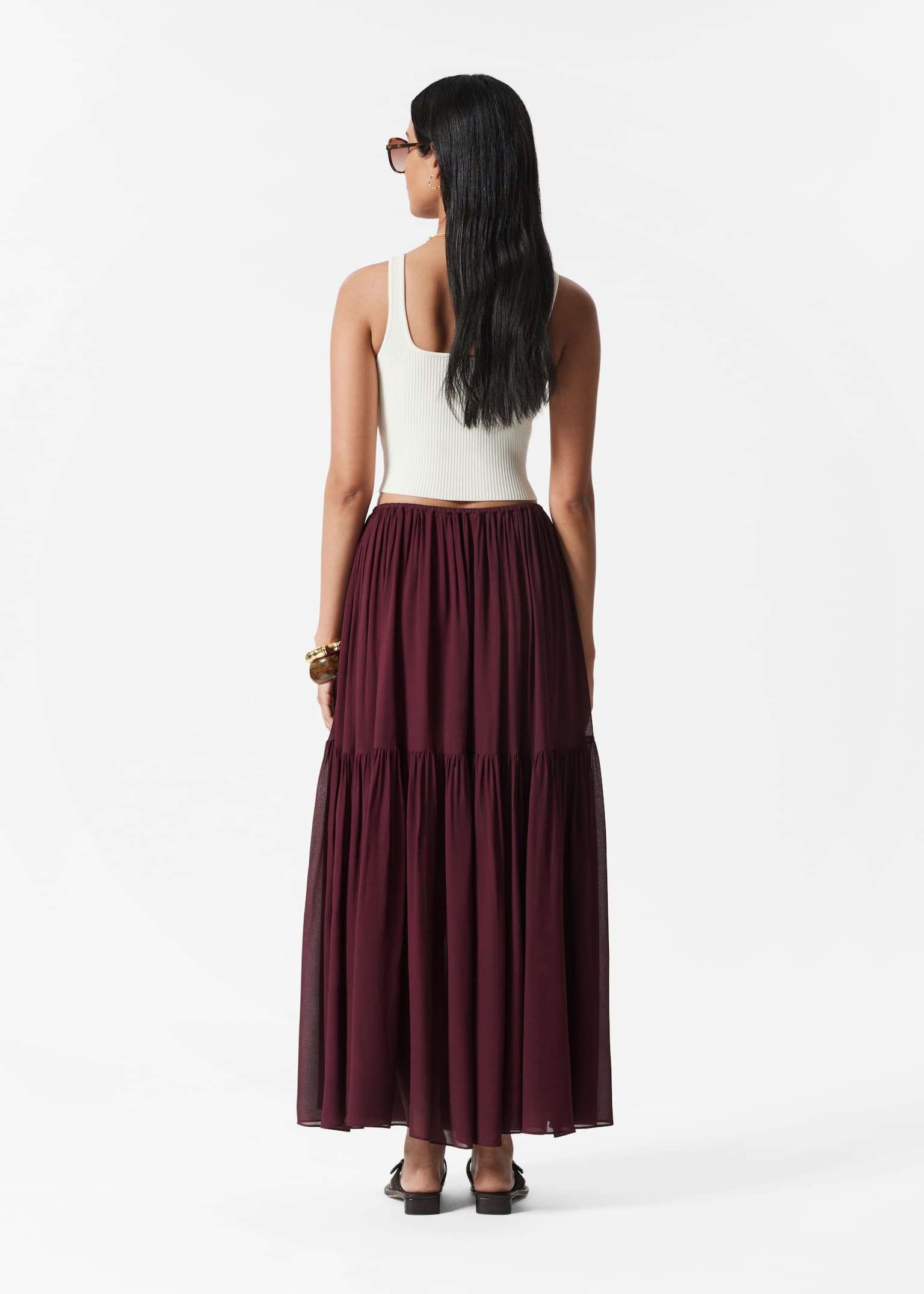 Chiffon Tiered Maxi Skirt - Dark Red - 5