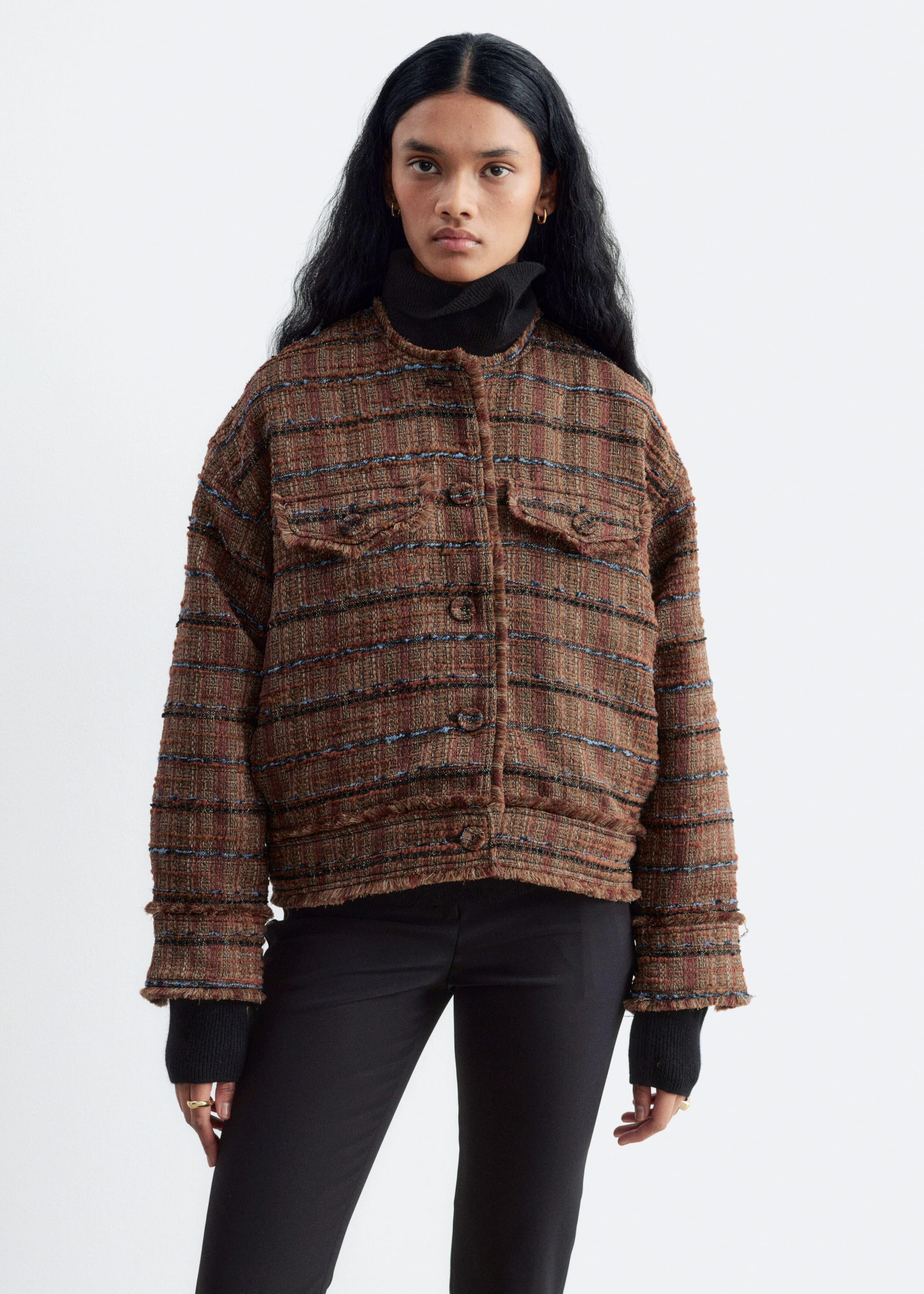 Raw-Edge Tweed Jacket - Brown/Checked - Lookbook