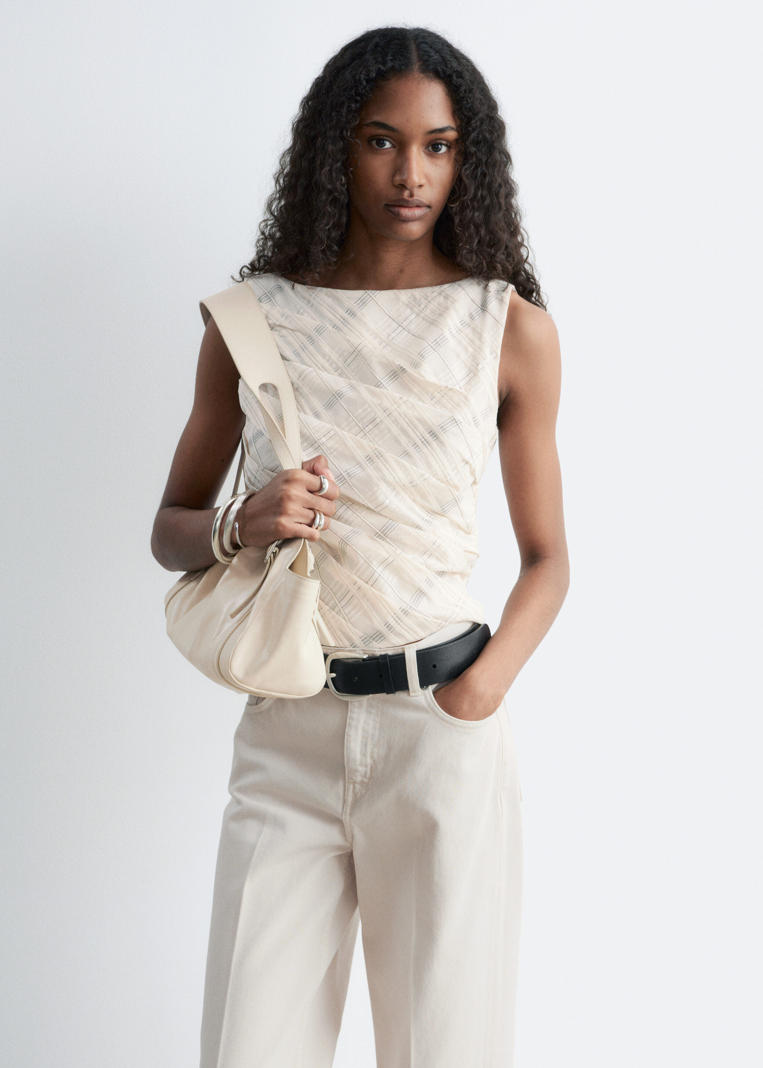 Textured Boatneck Top - Beige/Tartan - & Other Stories US