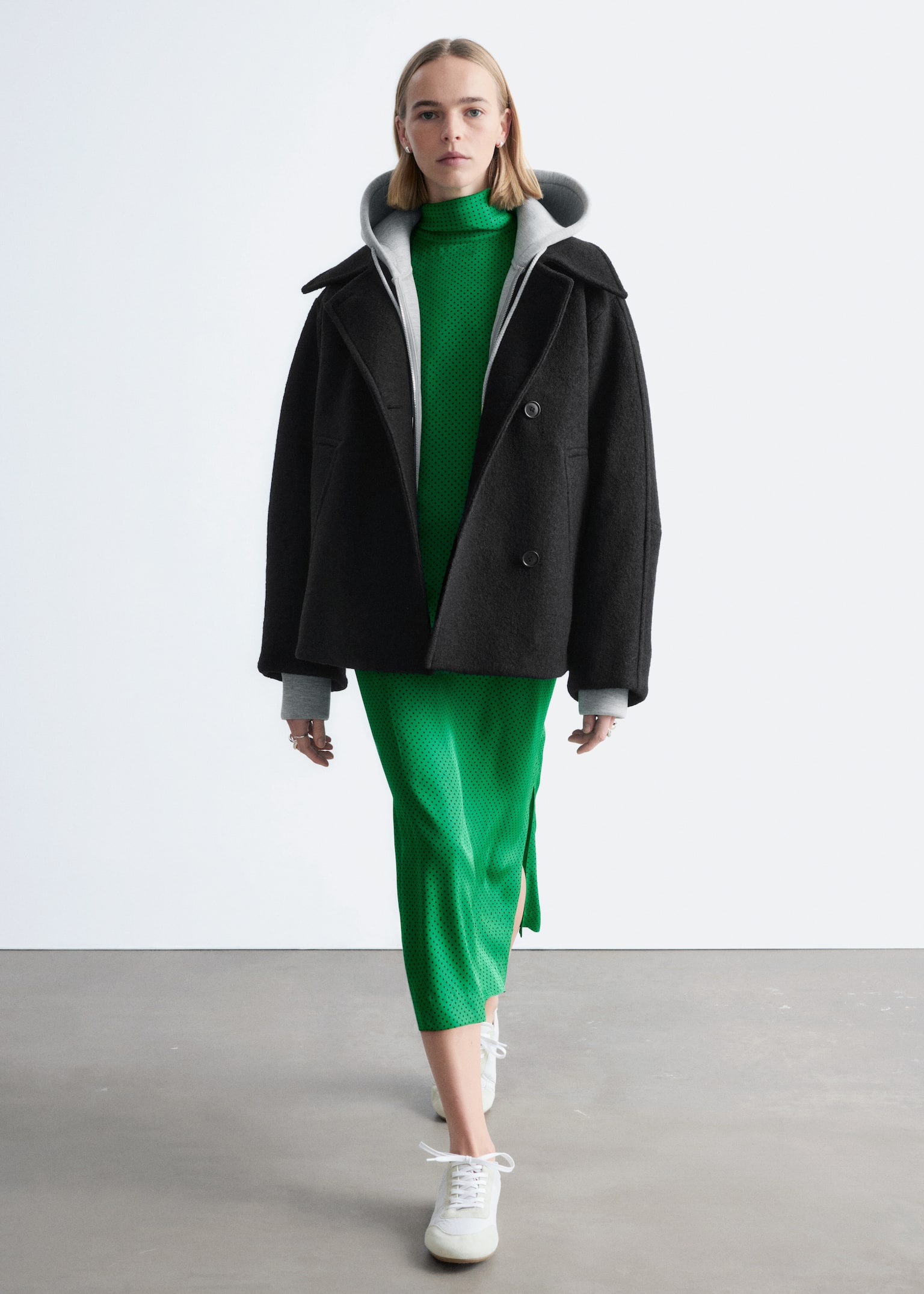 Bomber in lana oversize - Nero/Verde kaki scuro - 9