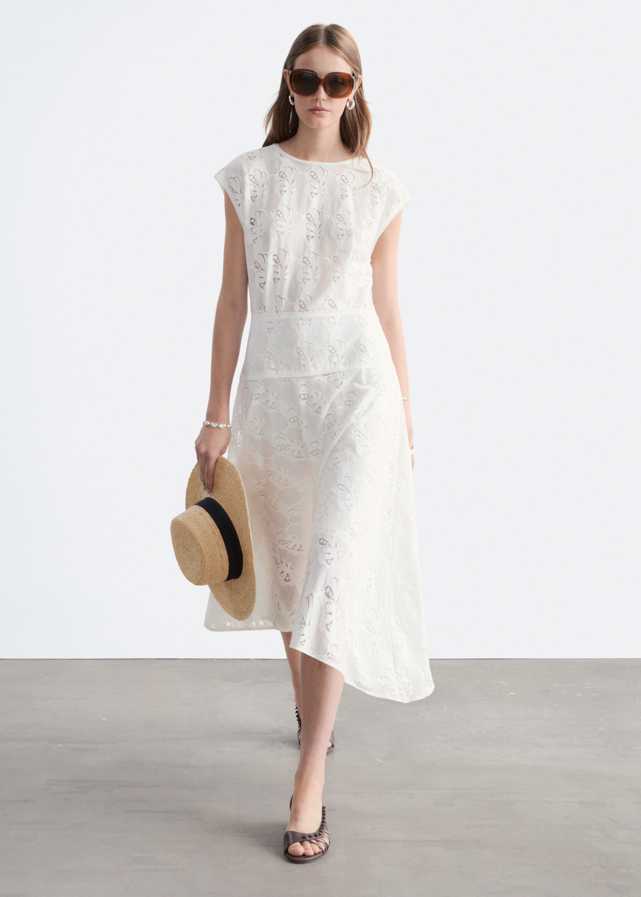 Bias-Cut Lace Midi Dress - White - Lookbook