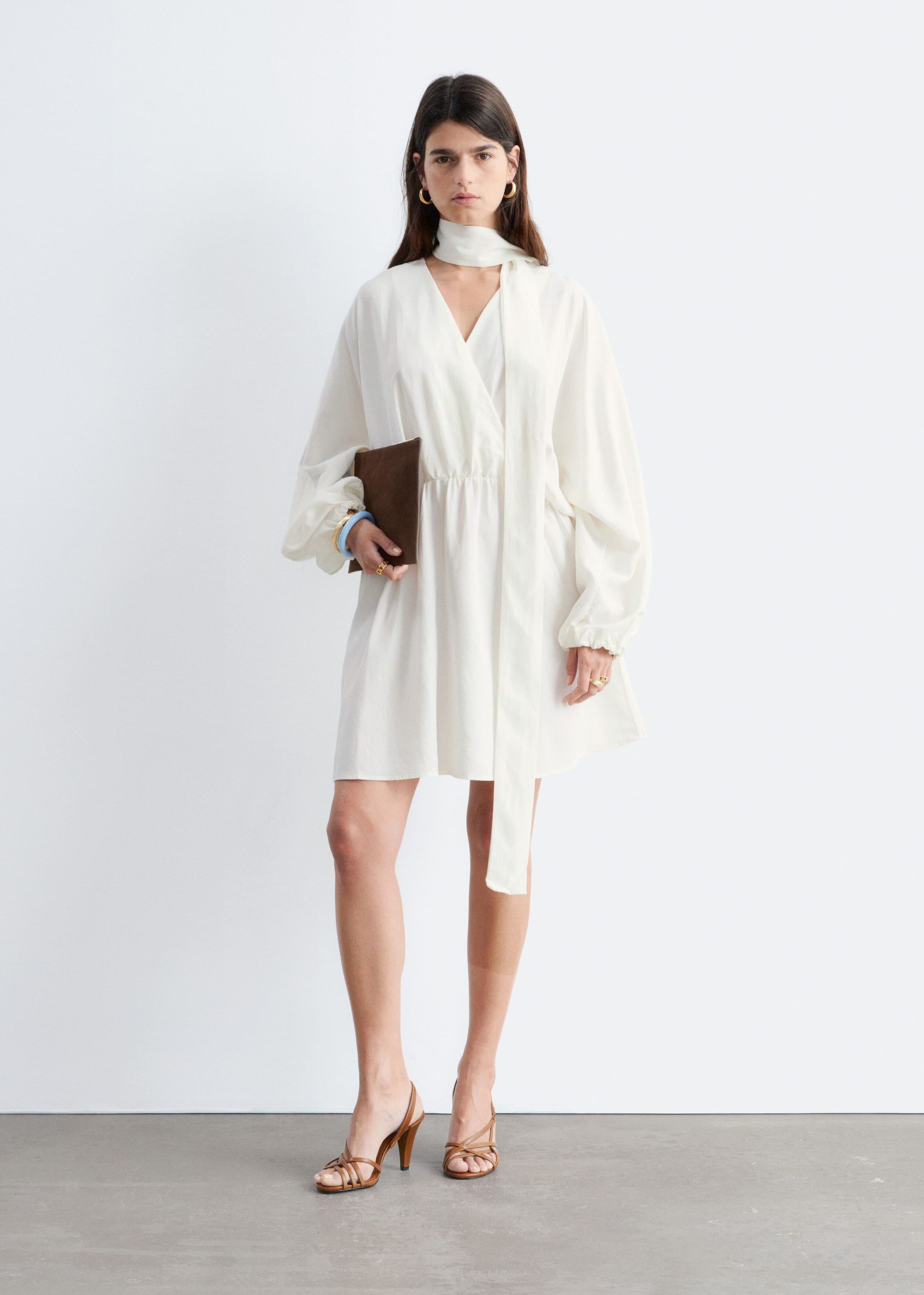 Image of Scarf-Detail Wrap Mini Dress