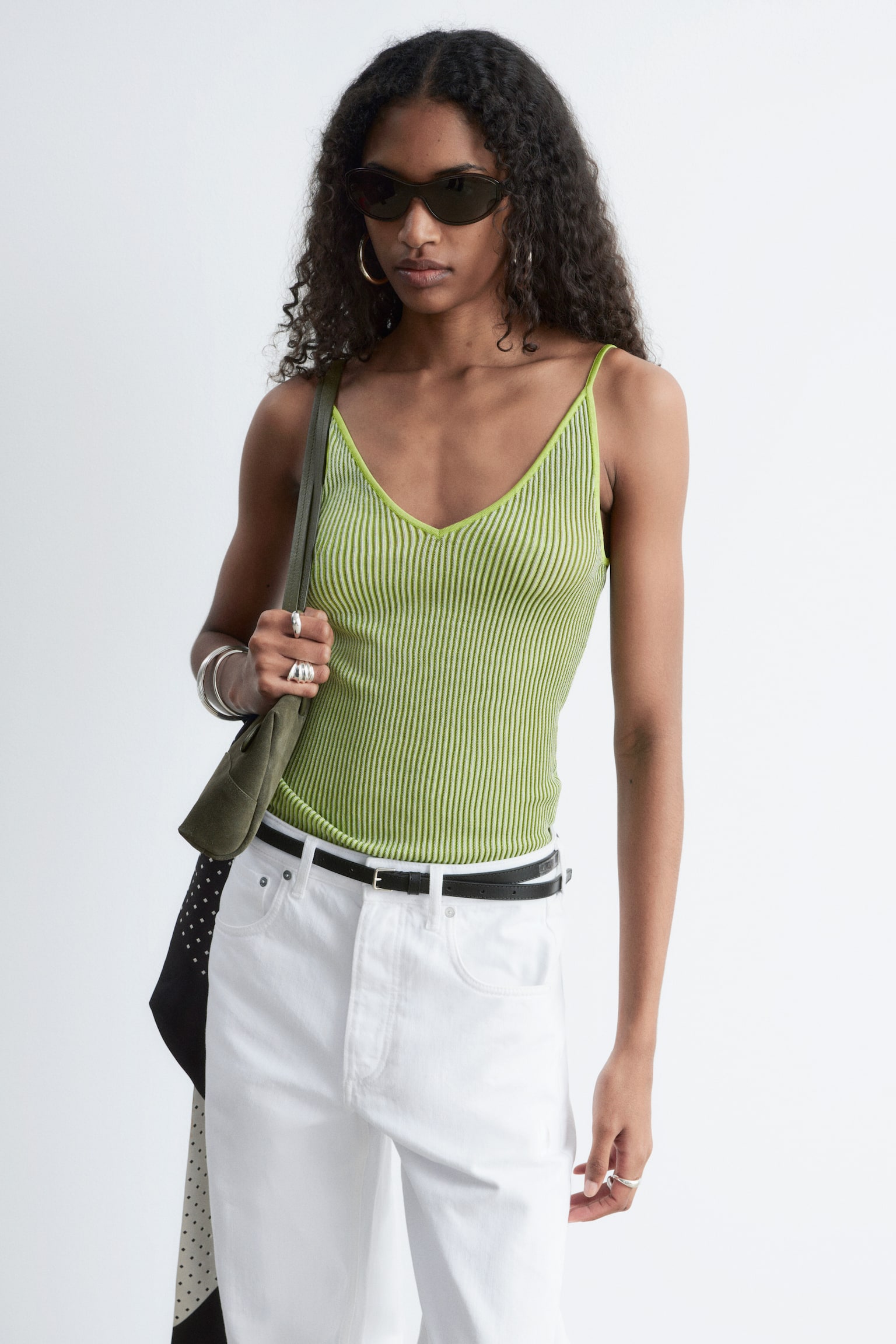 Ribstrikket camisole - Grøn - 1