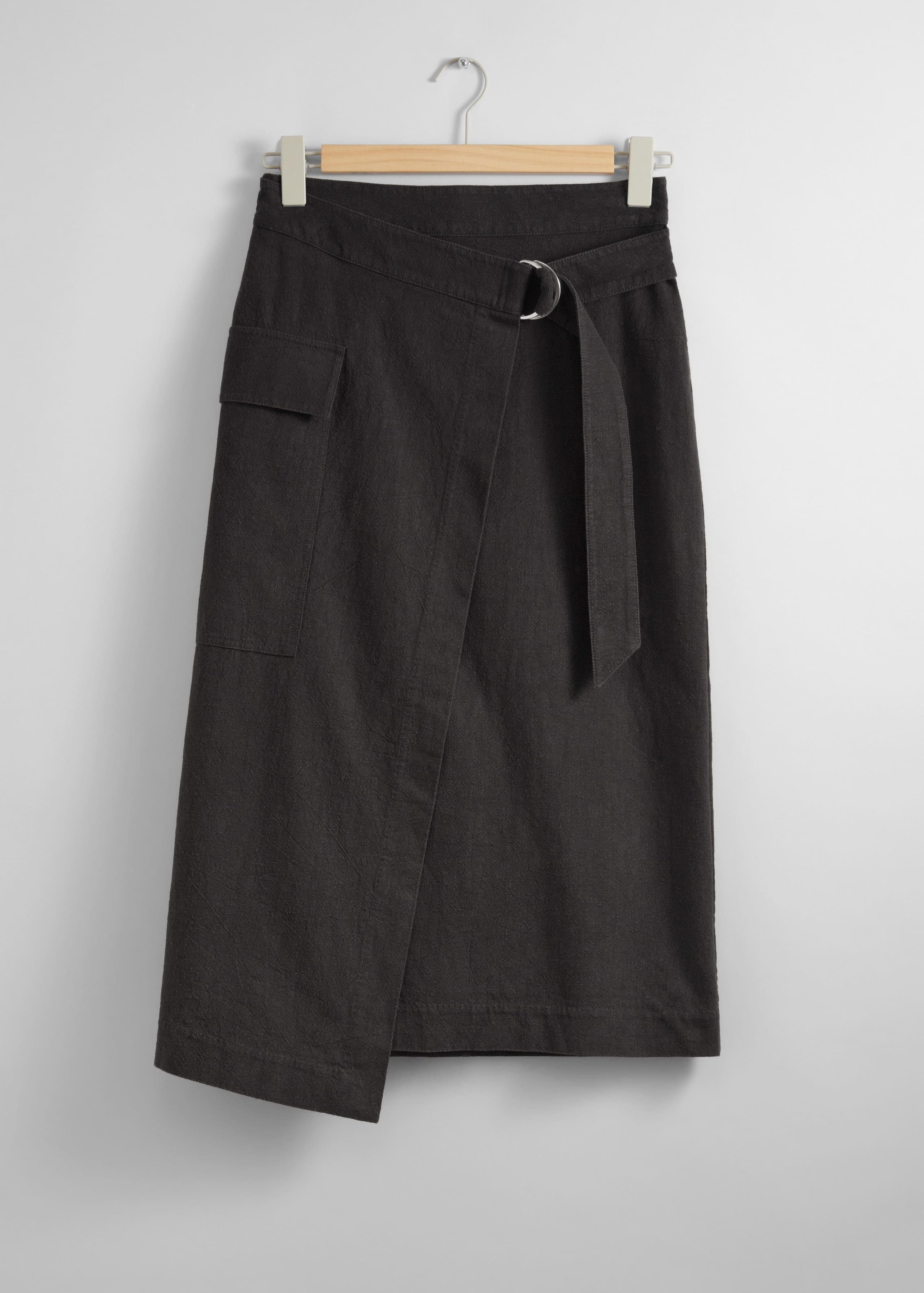 Asymmetric Wrap Midi Skirt - Black - Still Life