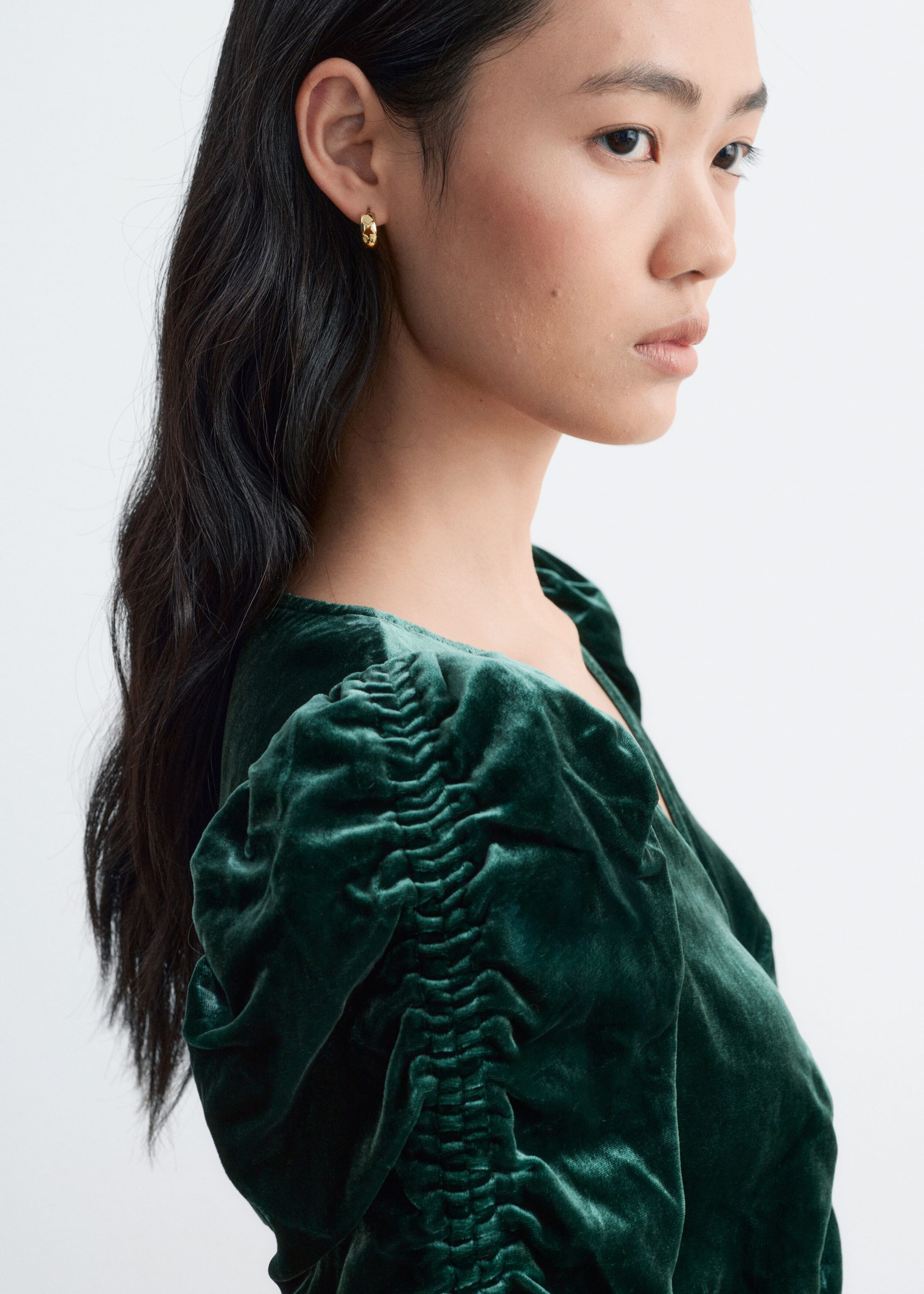 Ruched Velvet Dress - Dark Green - Lookbook