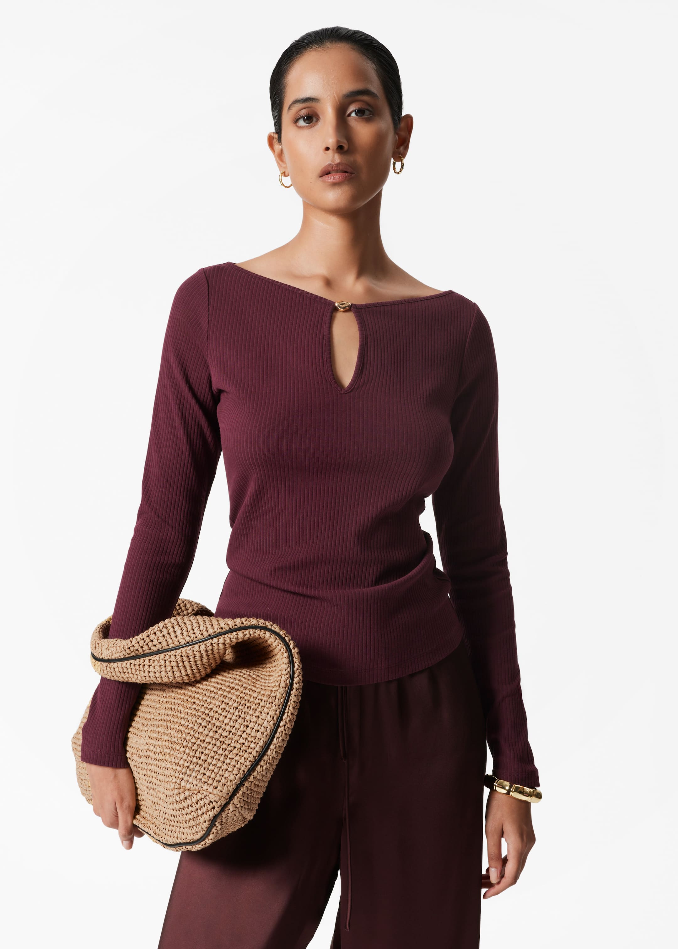 Agrandir l'image: Haut à manches longues et ouverture goutte d’eau - Rouge foncé - FEMME | H&M FR 1