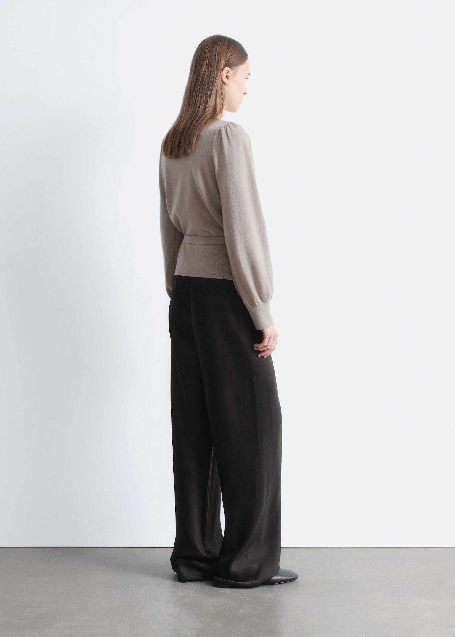 Strickjacke in Wickeloptik aus Merinowolle - Hellgreige/Grau meliert/Blau/Meliert - 3