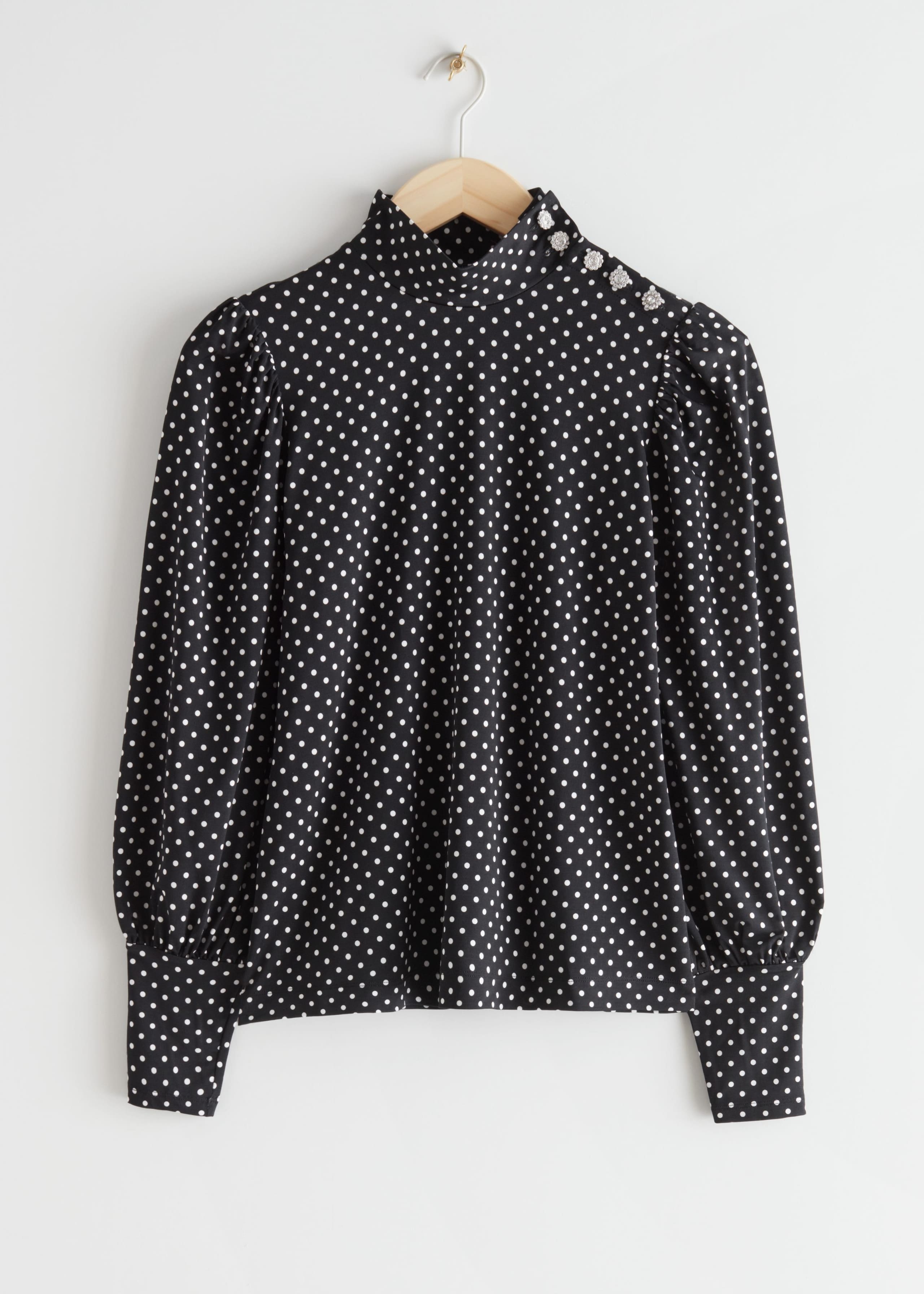 Diamanté Mock Neck Top - Black Polka Dots - Natura morta