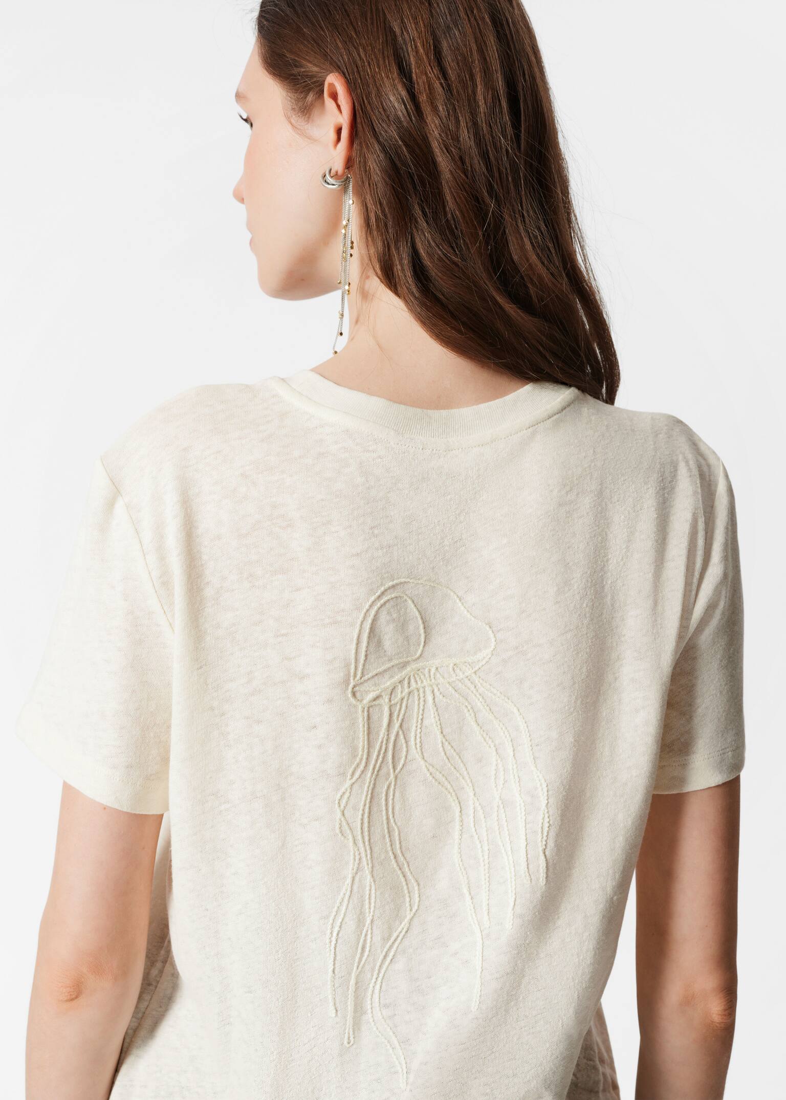 T-shirt z domieszką lnu - Kremowy - 6