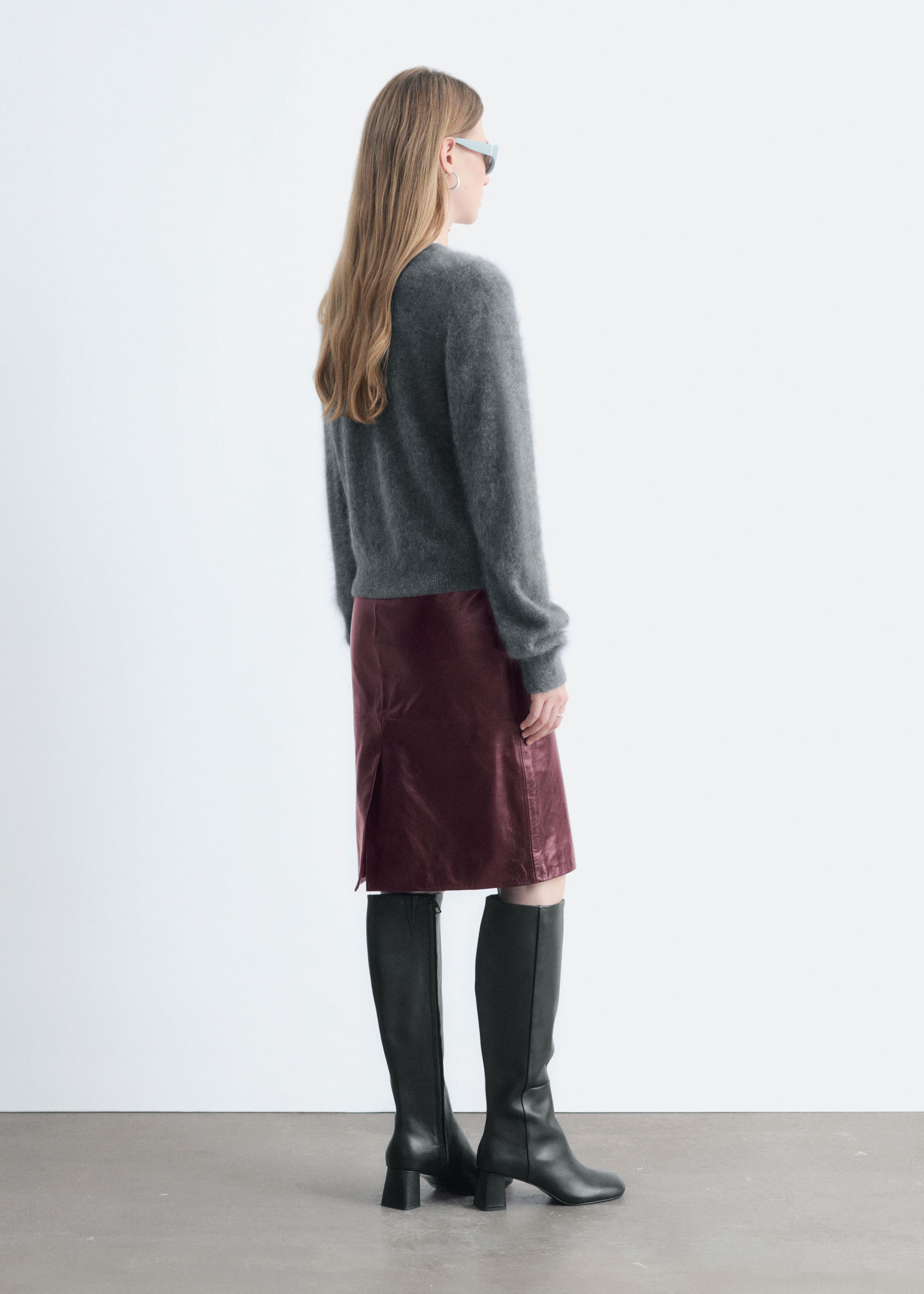 Gonna a tubino in nappa - Bordeaux - Lookbook