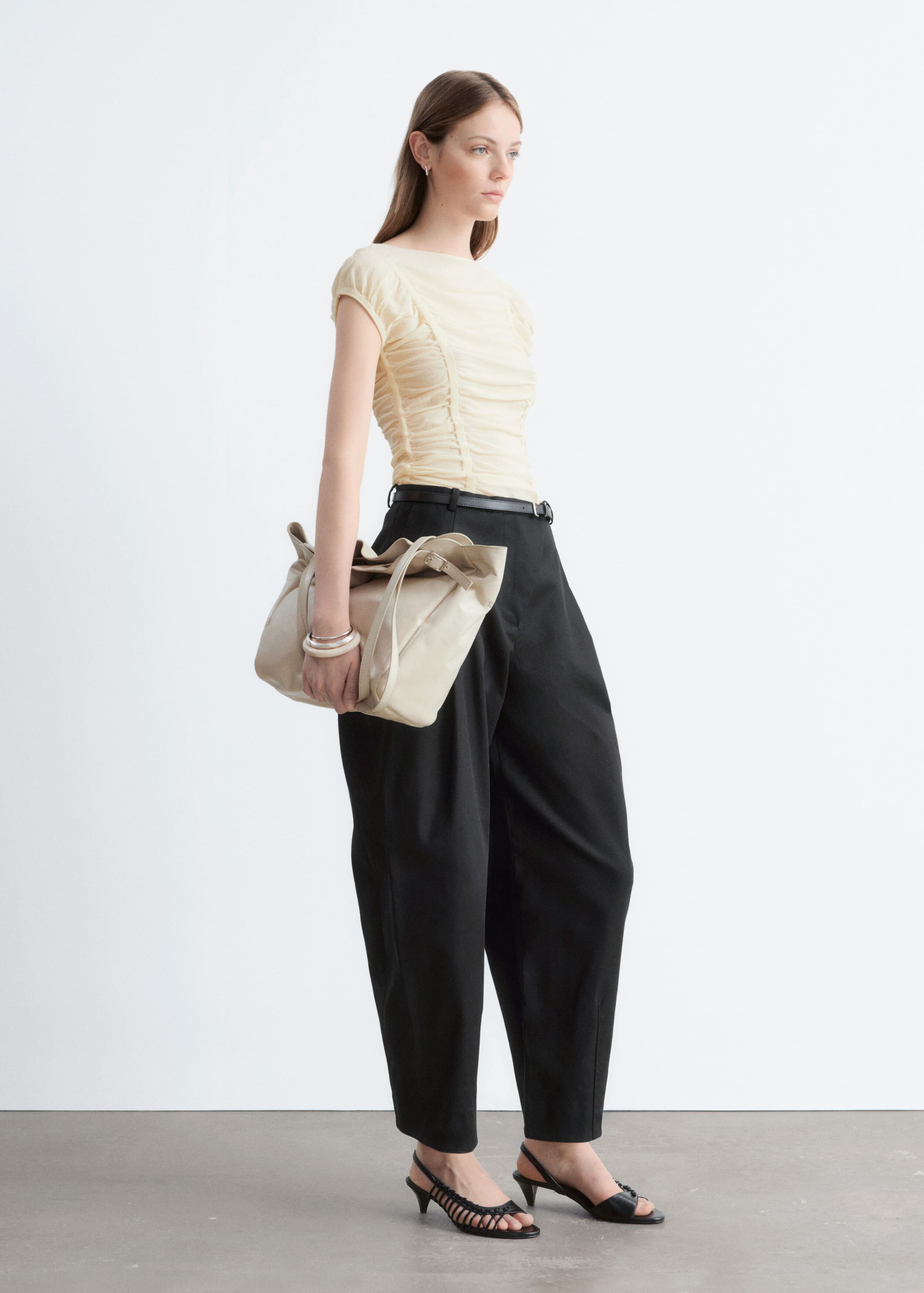 Image of Ruched Cap-Sleeve Top