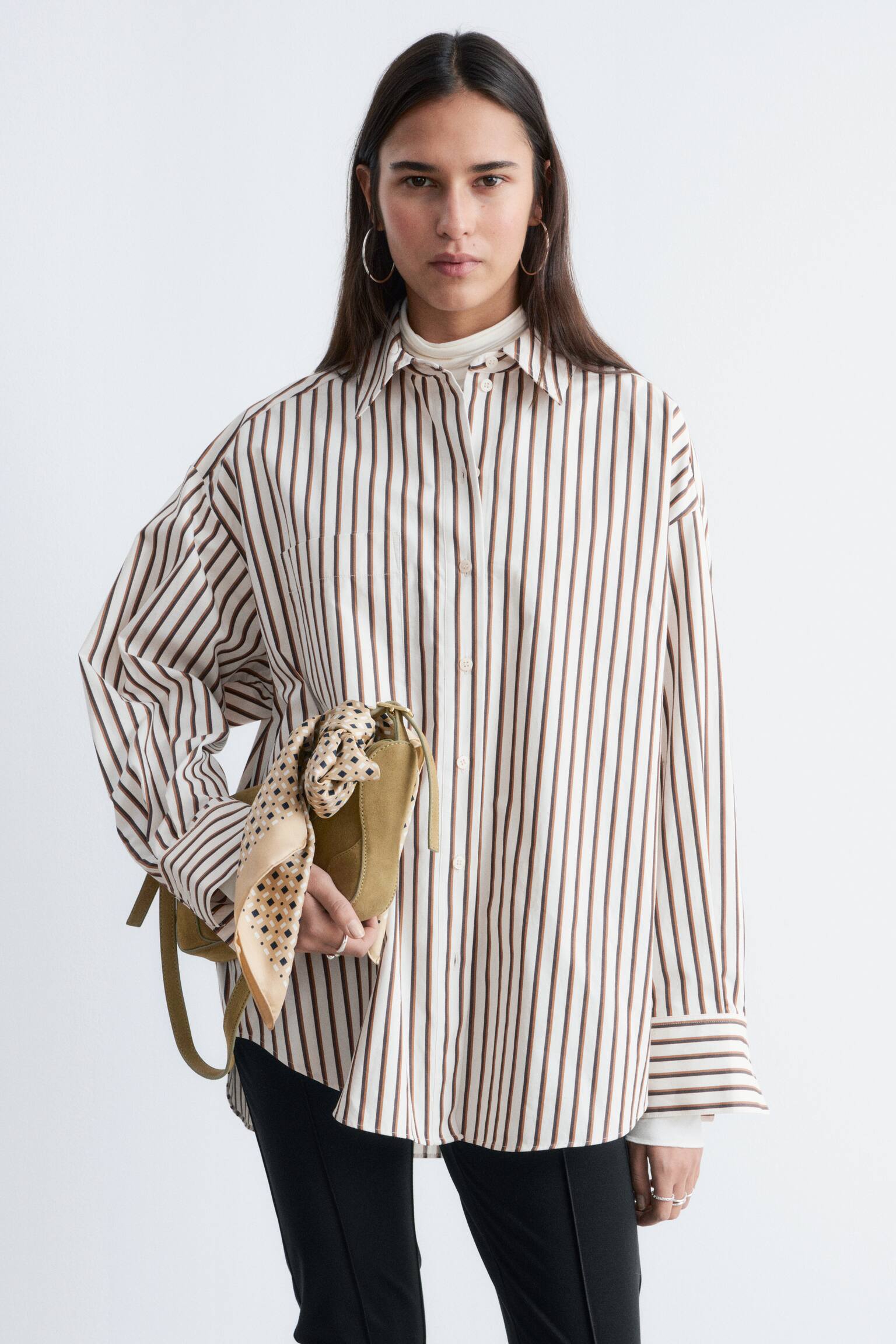 Chemise oversize - Rayures blanches/marron/Bleu clair - 3