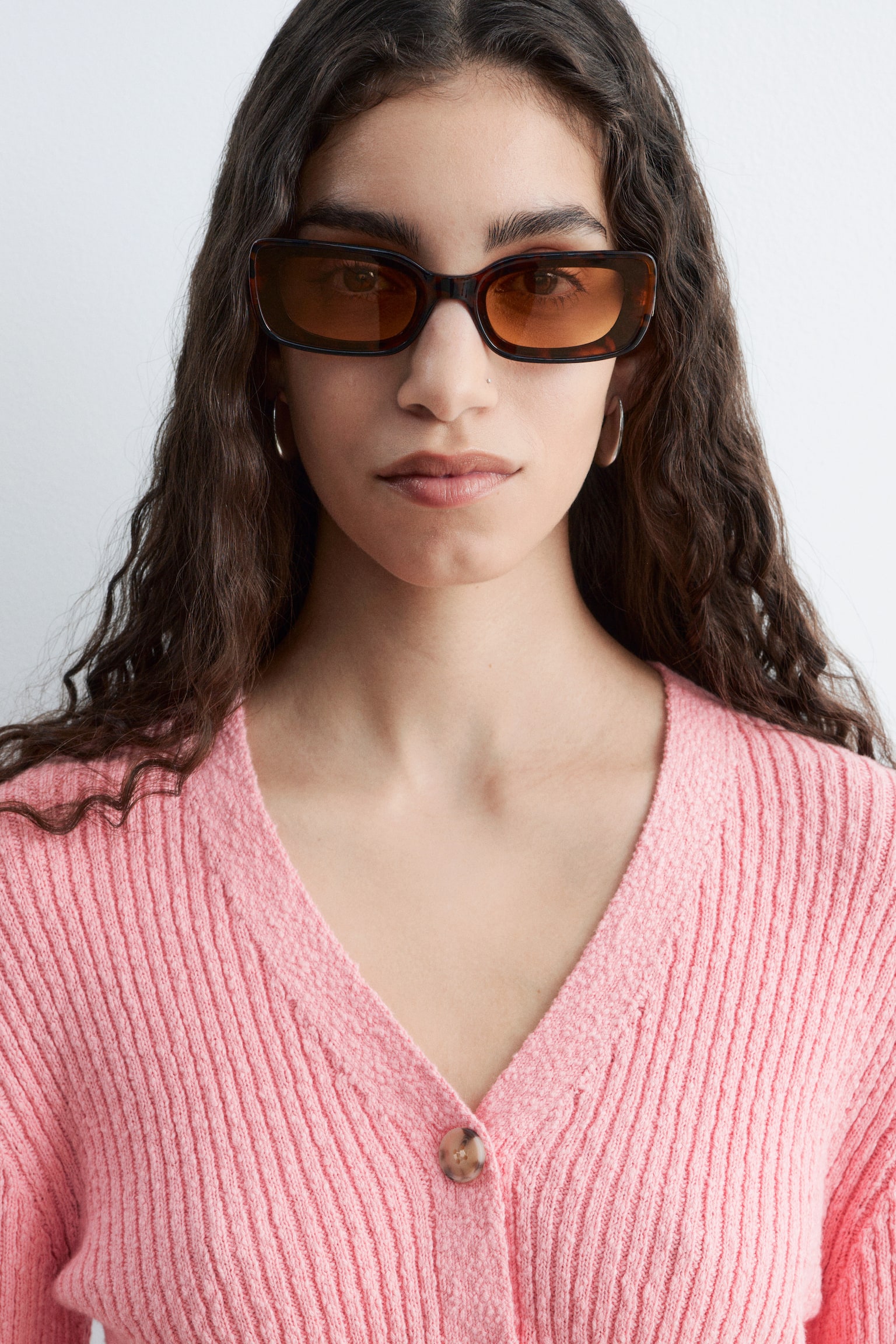 Ribbstickad bomullscardigan - Rosa/Vit/Beige - 7