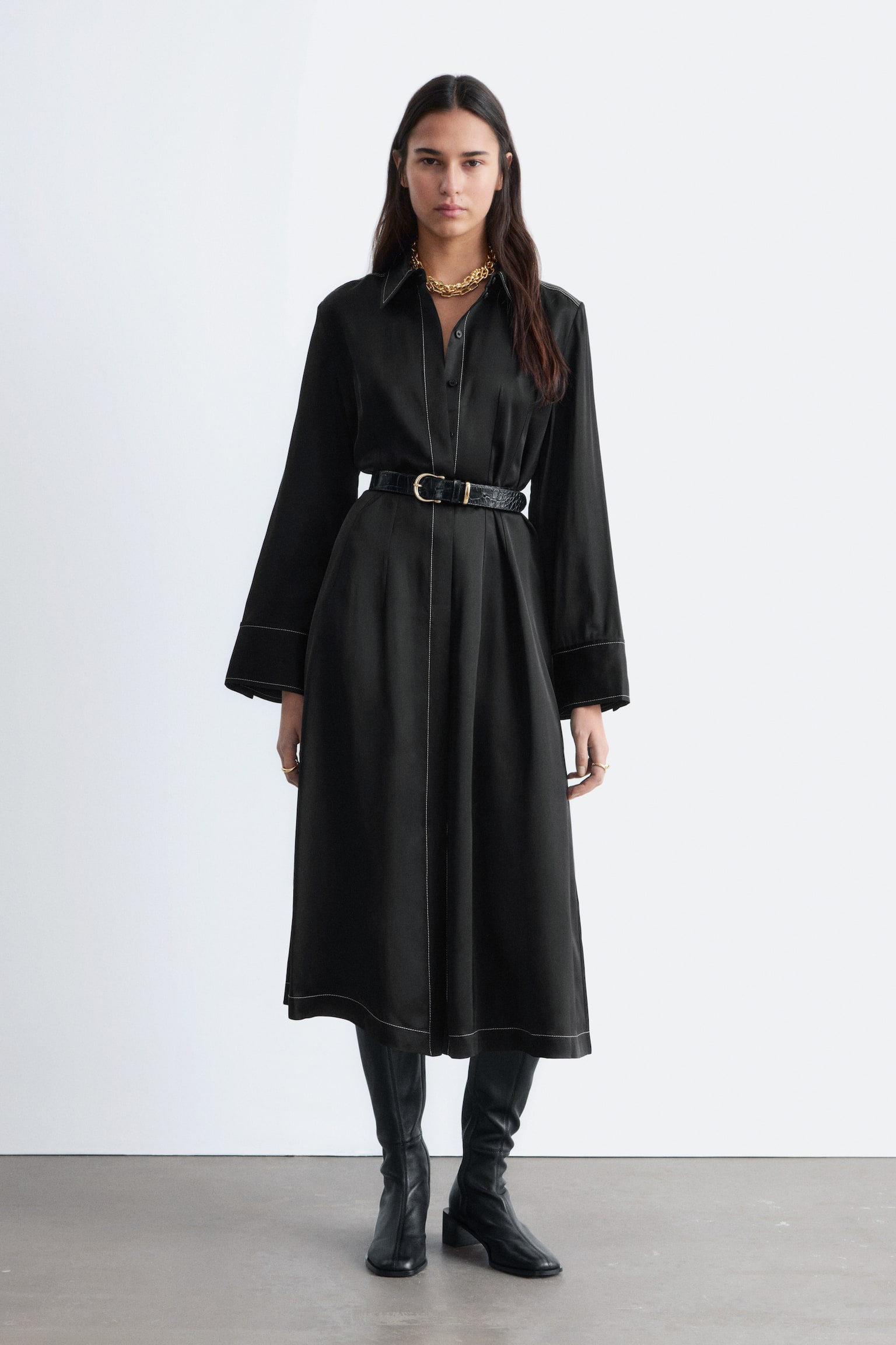 Midi-Hemdblusenkleid - Schwarz - 1