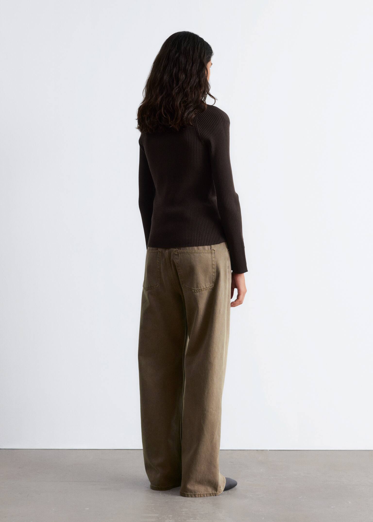 Polo din tricot cu nervuri - Maro închis/Maro Caramel/Albastru deschis - 3